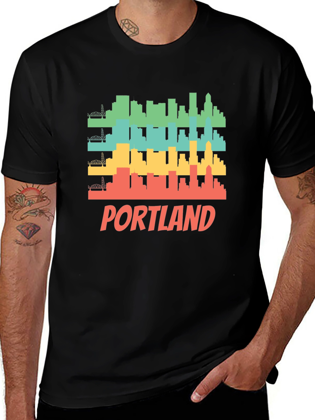 Portland Skyline Men's Black T-Shirt