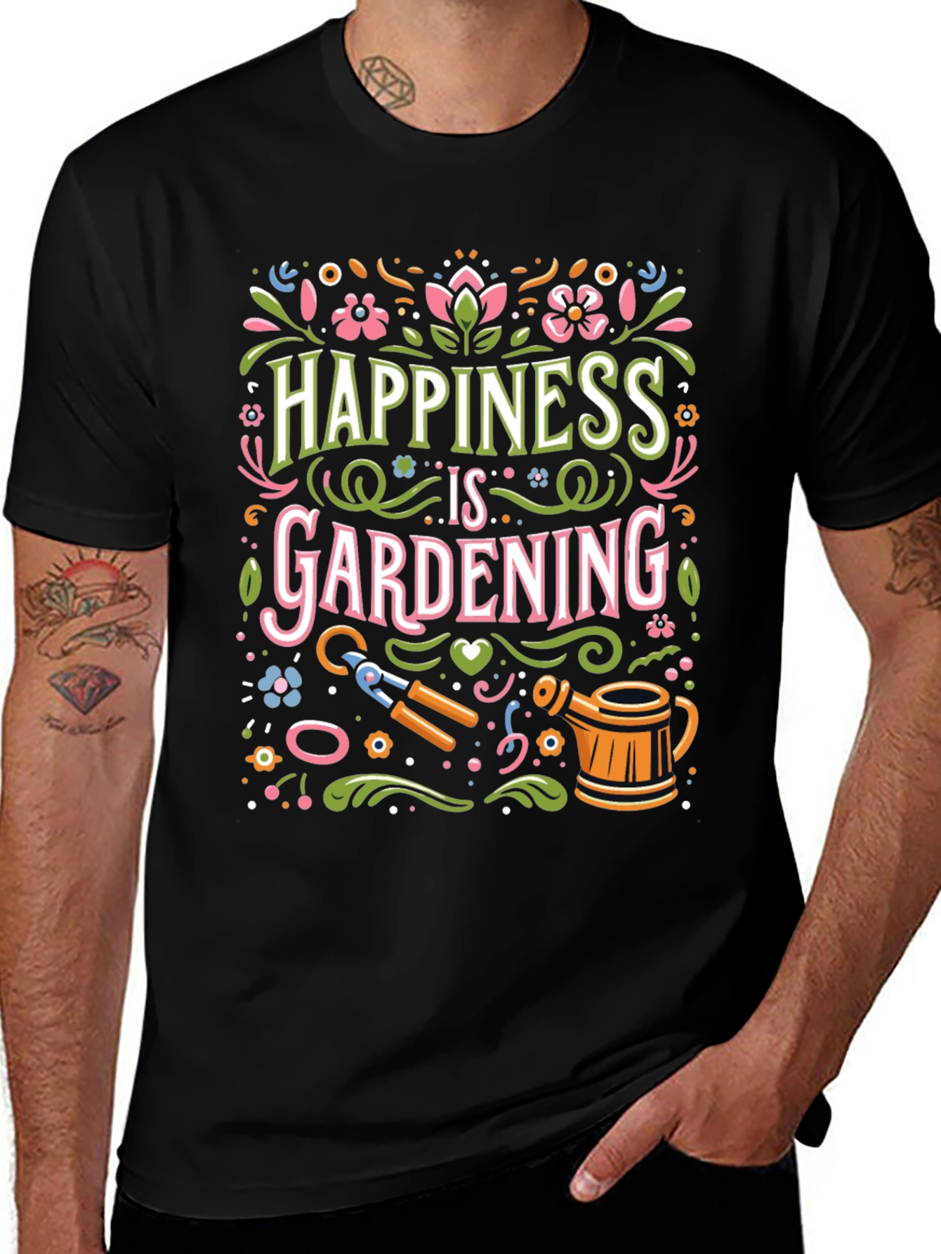 Variant 28 of Happiness is Gardening T-Shirt - Floral Design