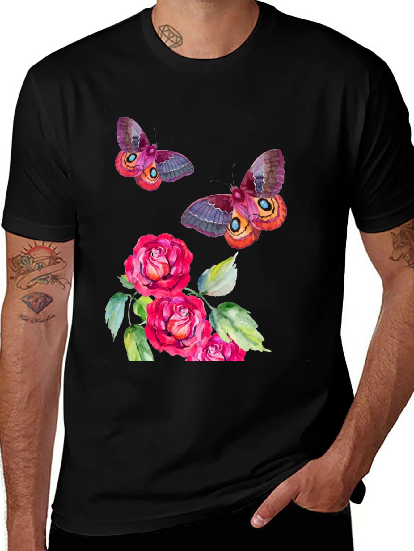 Variant 28 of Butterfly & Roses Graphic Black T-Shirt
