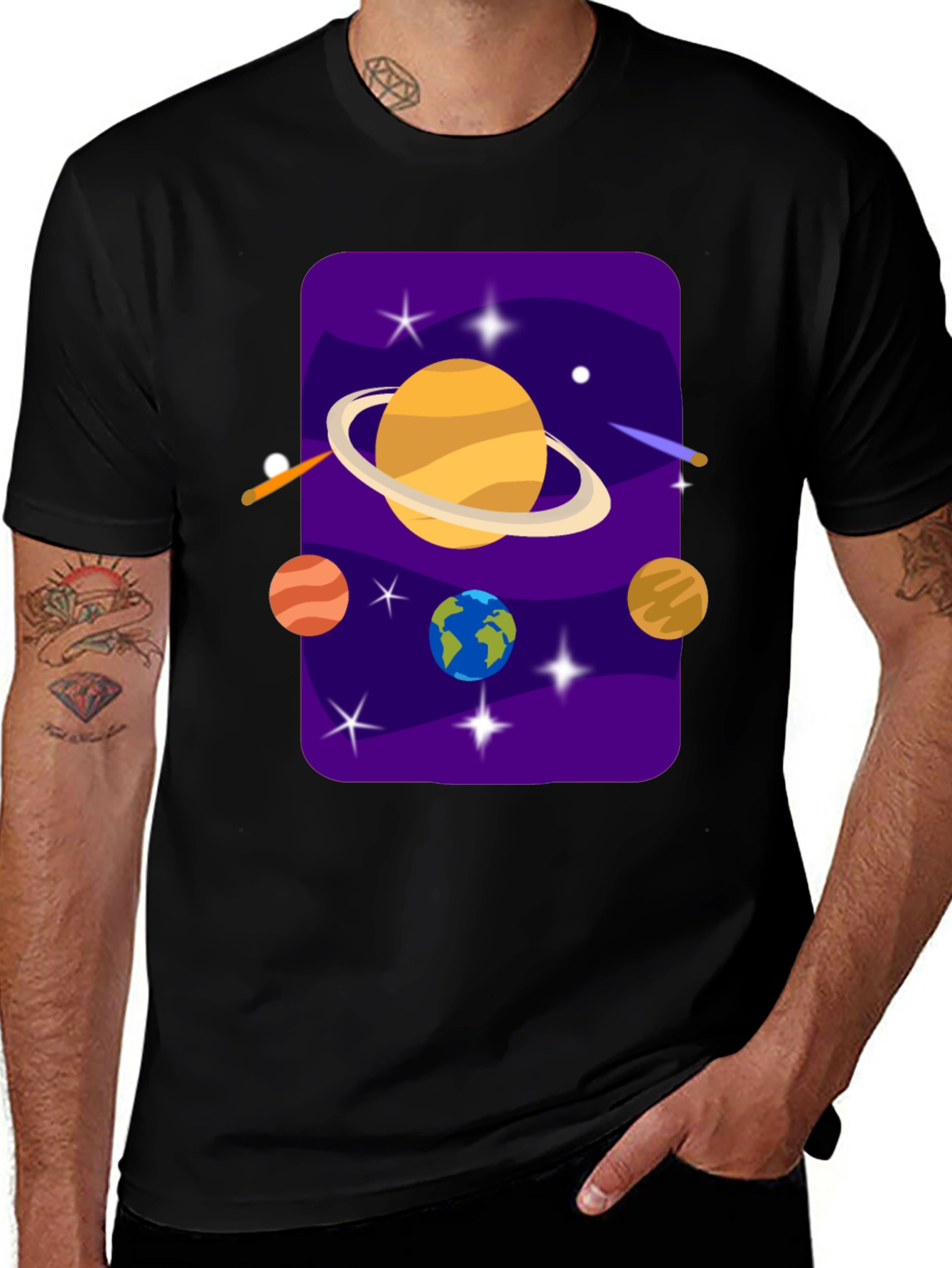 Variant 6 of Space Galaxy T-Shirt - Planets and Stars Design