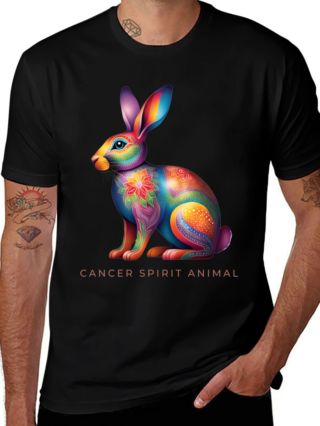 Cancer Spirit Animal T-Shirt Colorful Rabbit Zodiac Tee
