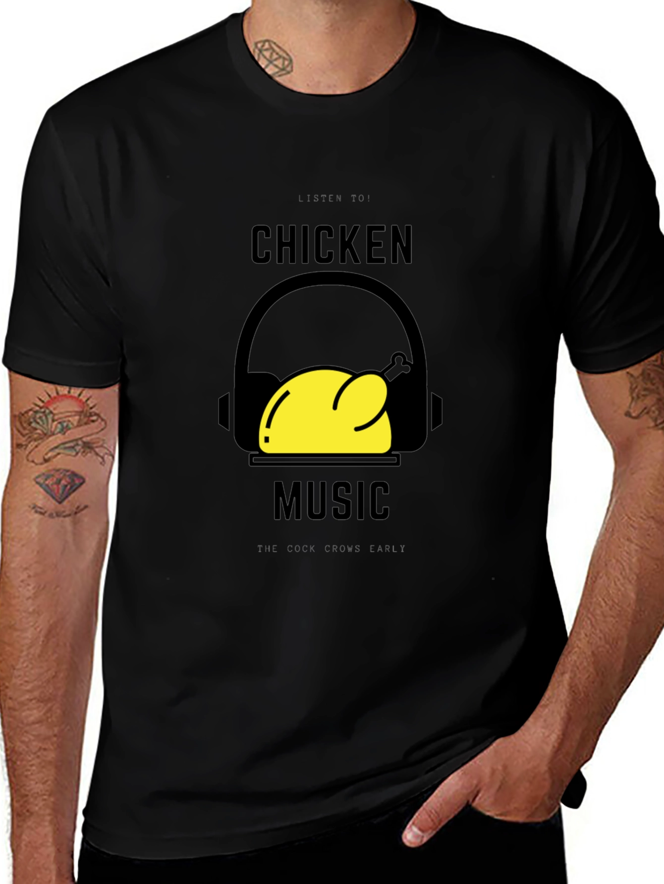 Variant 25 of Chicken Music Graphic T-Shirt - Black