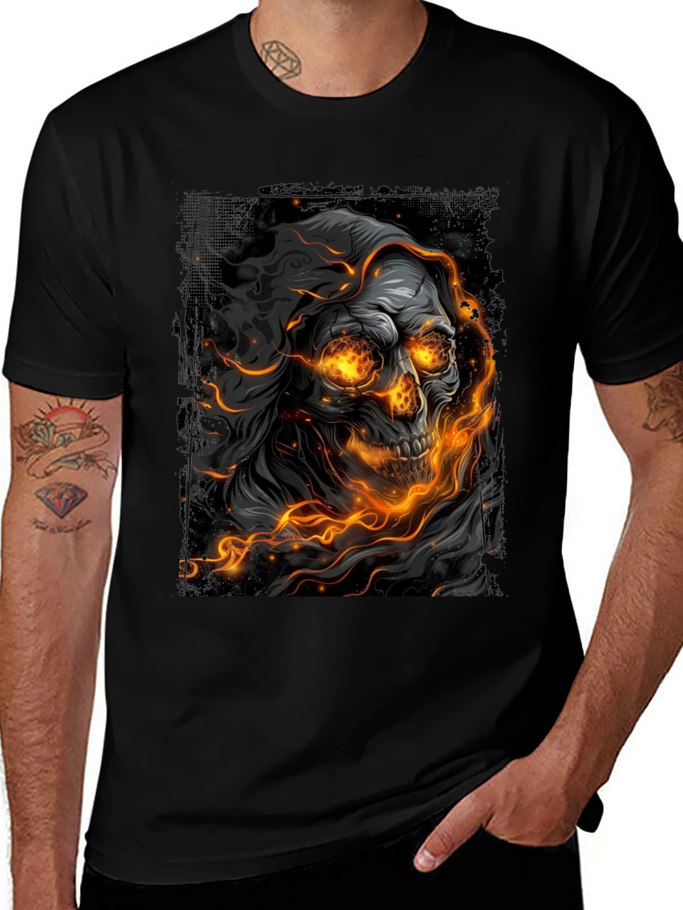 Variant 18 of Grim Reaper Graphic Tee - Fiery Skull Design