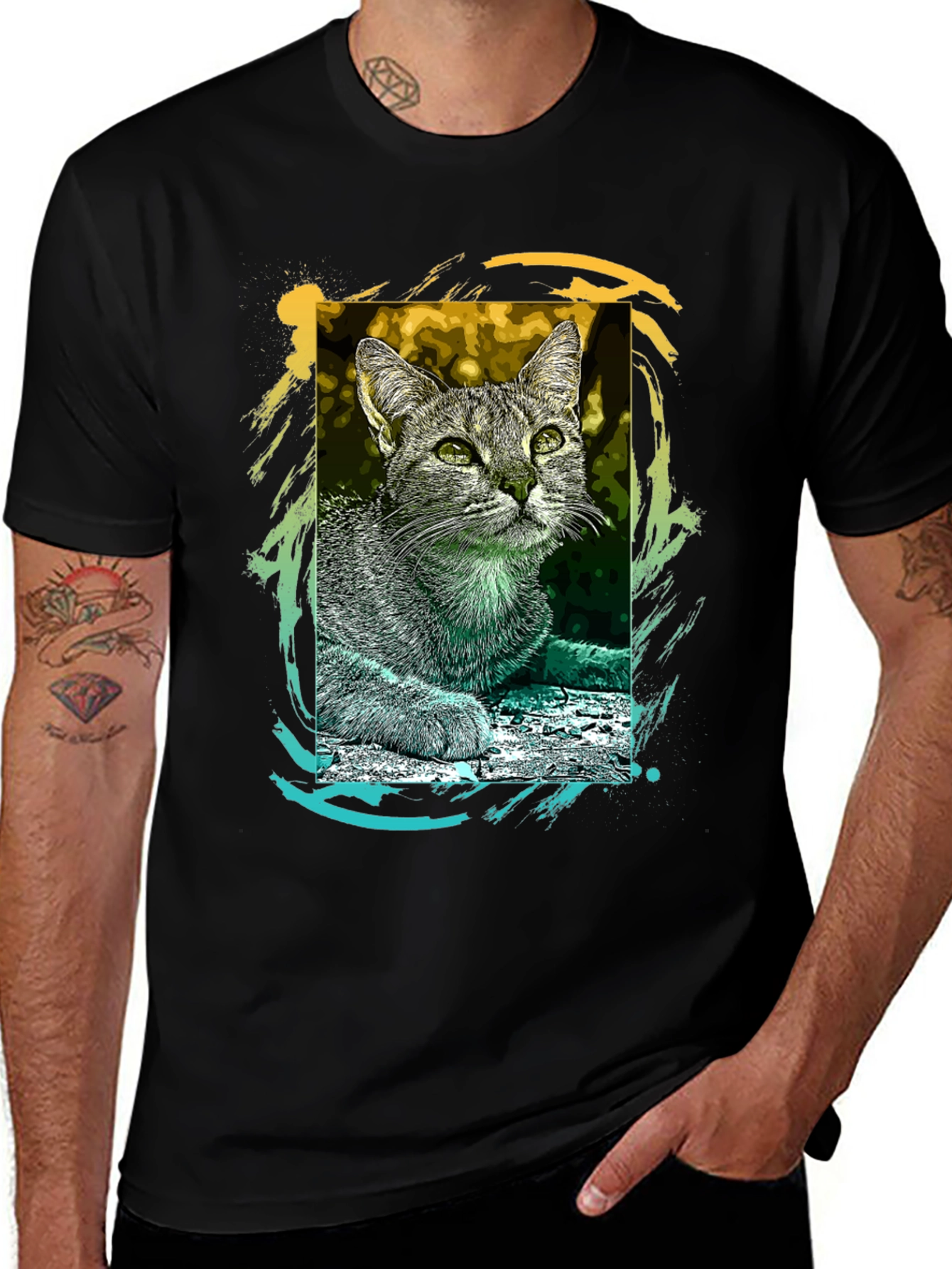 Variant 4 of Cool Cat Graphic Tee - Trendy Unisex T-Shirt