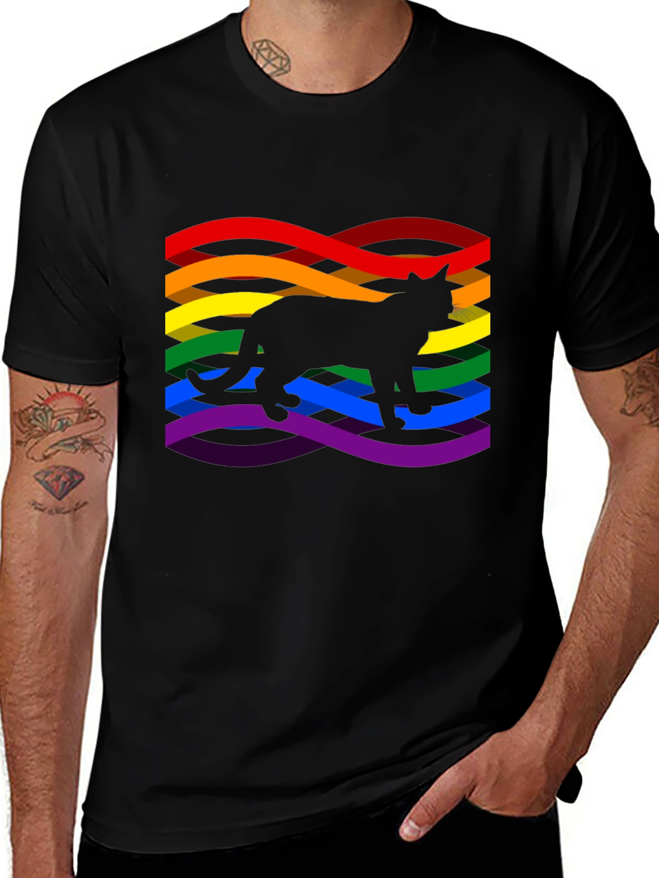Variant 4 of Pride Cat T-Shirt - Black LGBTQ Tee