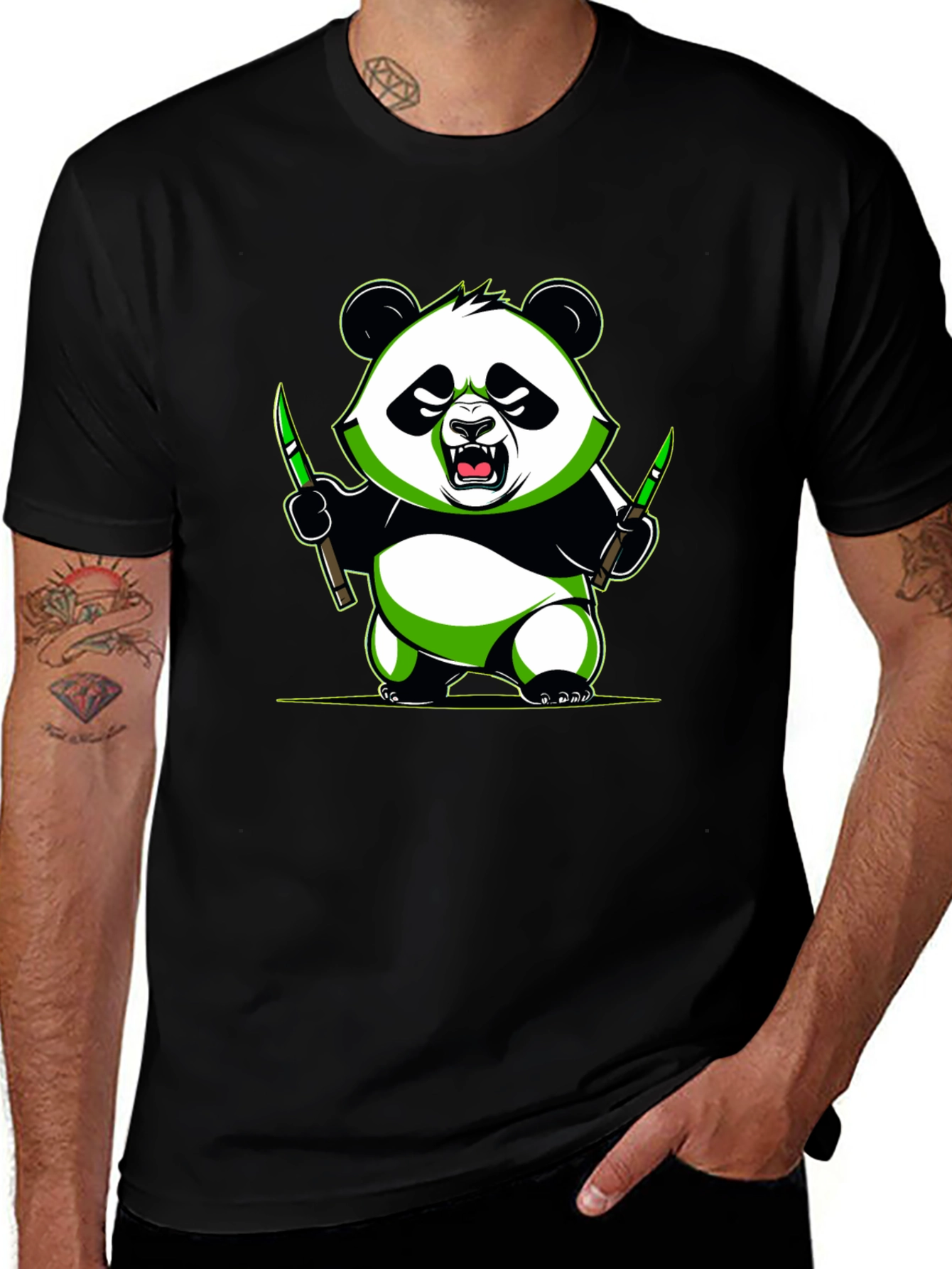 Variant 11 of Angry Panda with Knives Graphic T-Shirt