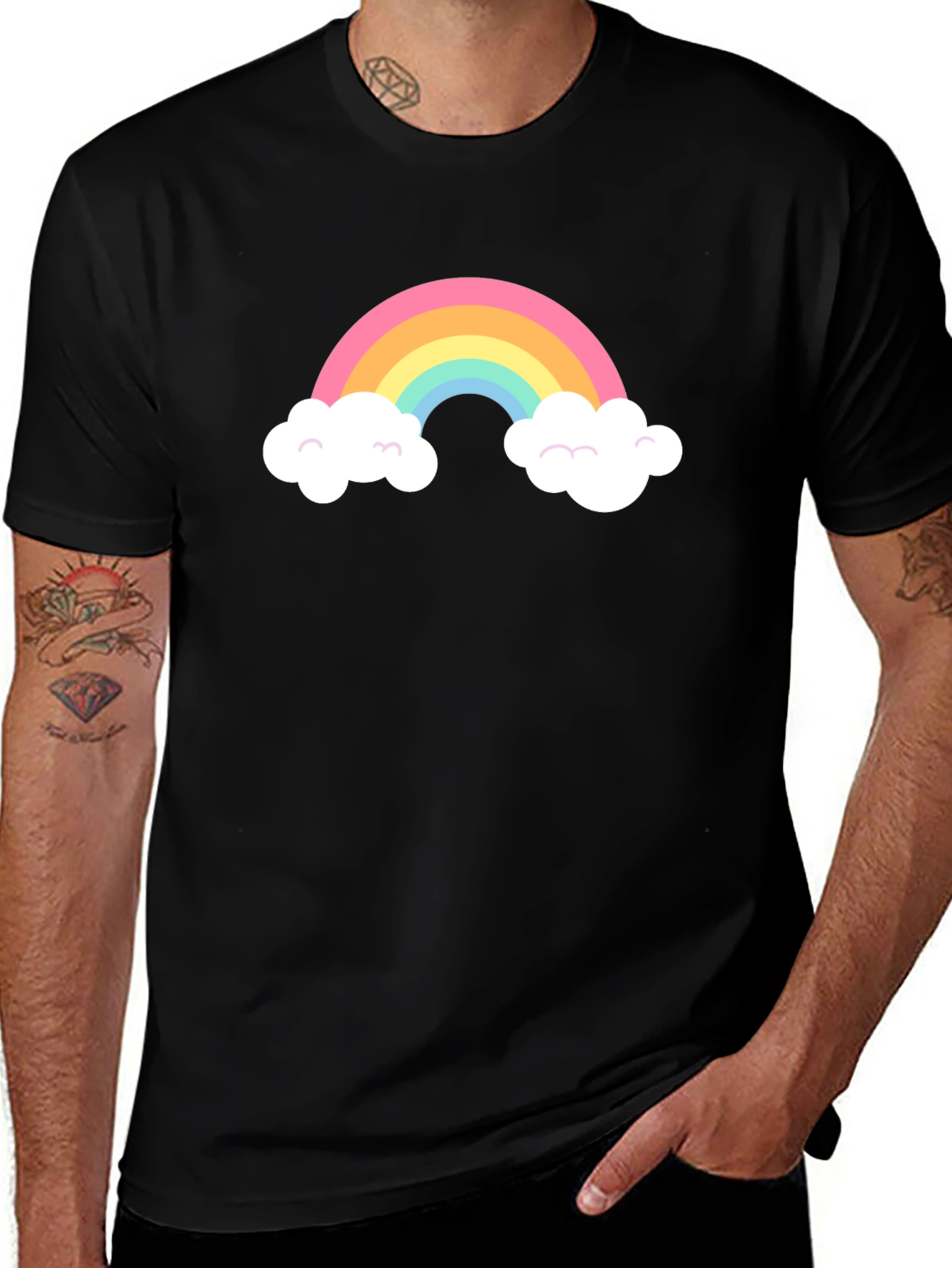 Variant 23 of Rainbow Cloud Graphic Tee - Black Cotton T-Shirt