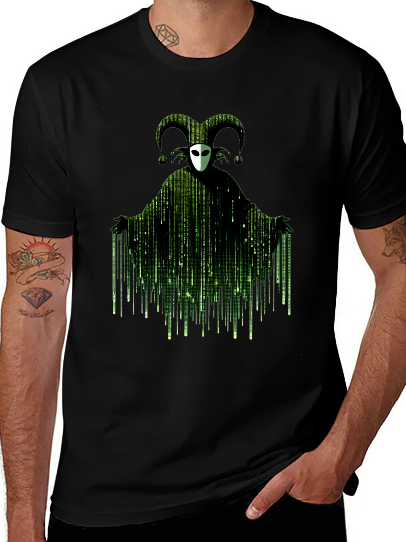 Variant 14 of Matrix Jester T-Shirt - Black Graphic Tee