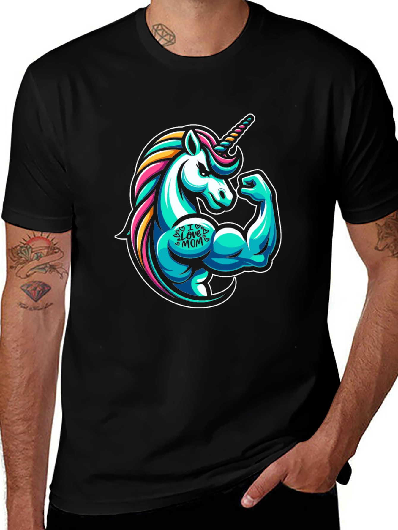 Unicorn Muscle T-Shirt - I Love Mom Graphic Tee