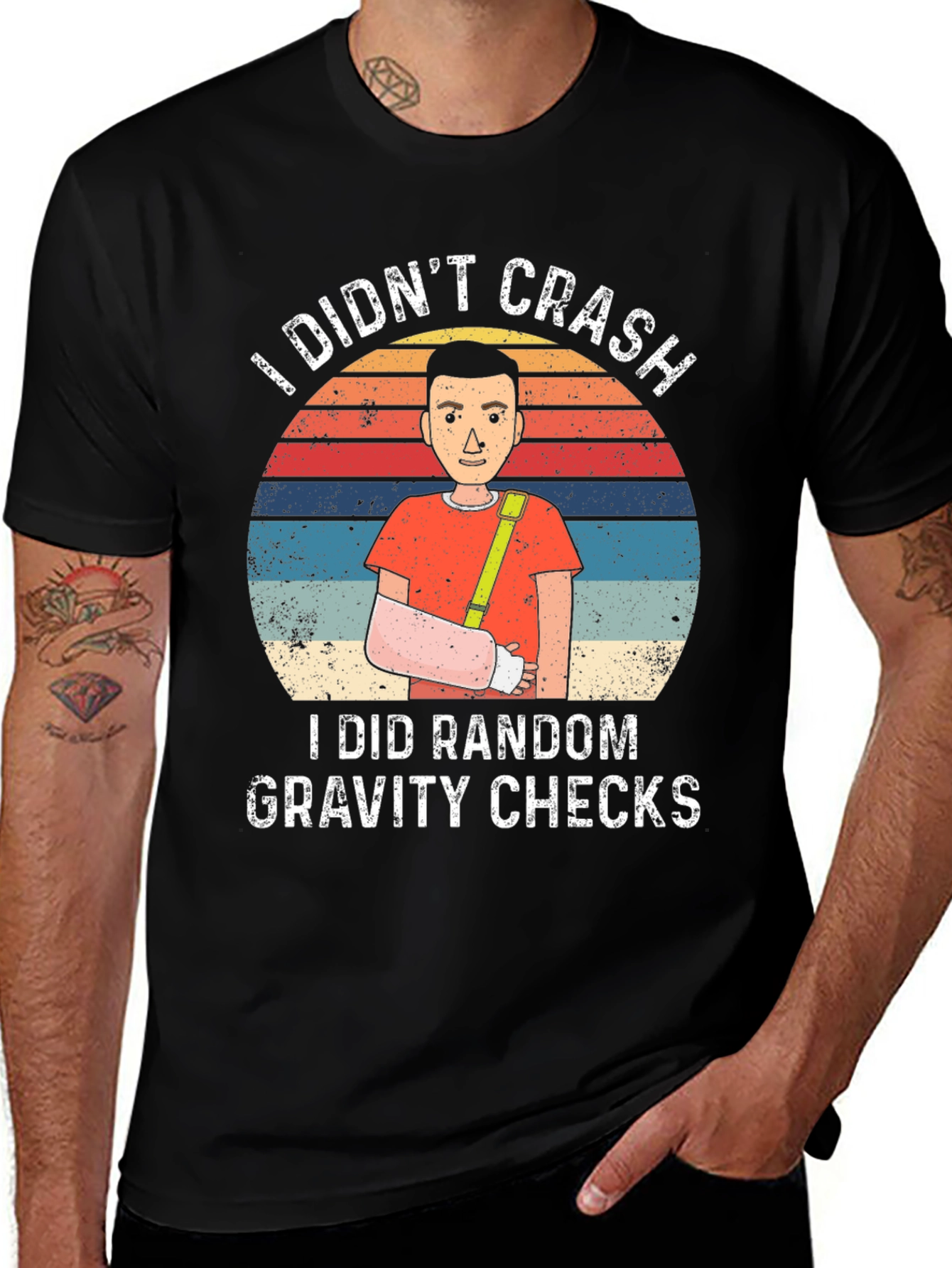 Variant 14 of Funny Broken Arm Gravity Check T-Shirt