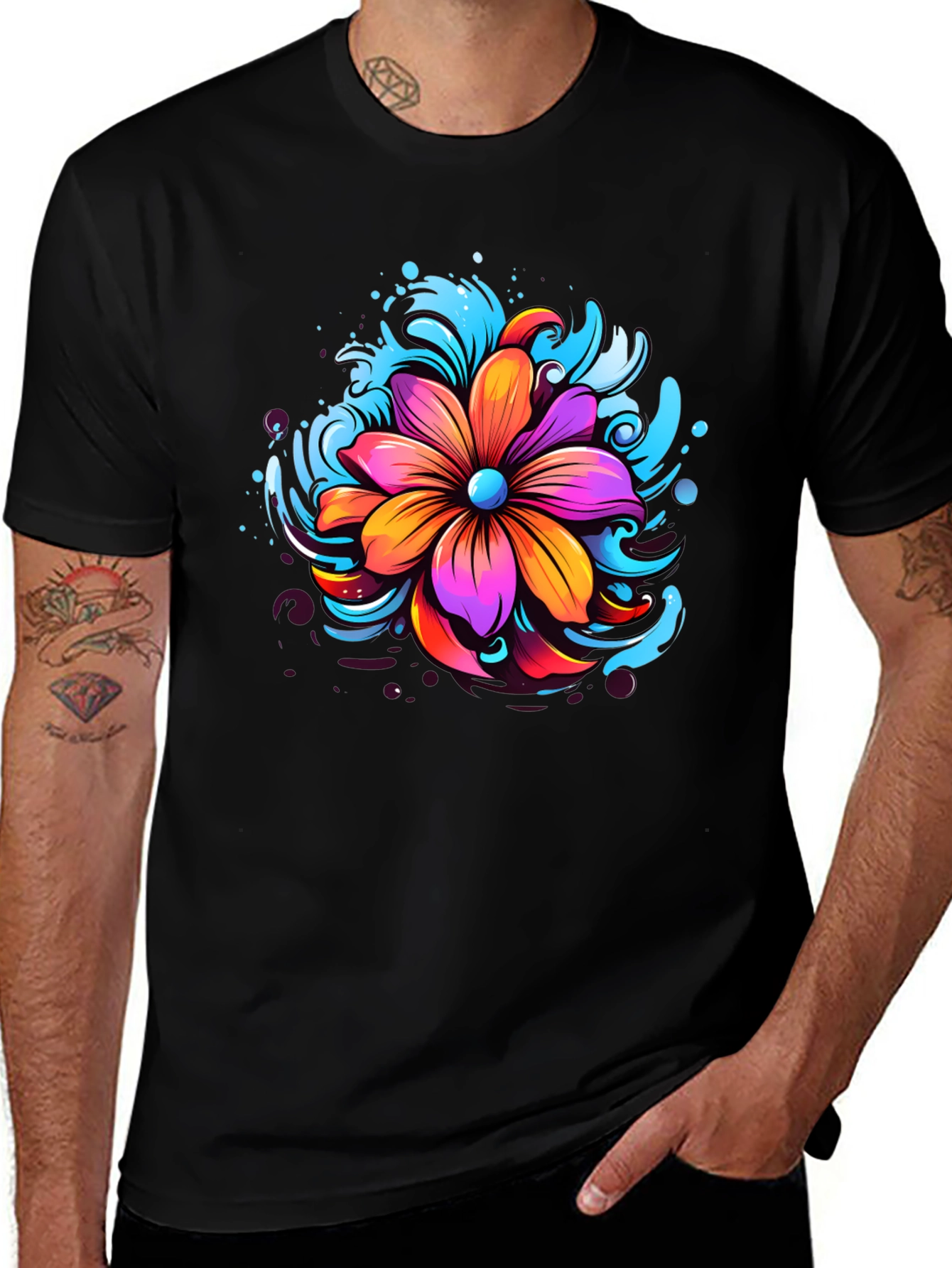 Vibrant Flower Graphic T-Shirt - Unisex Cotton Tee