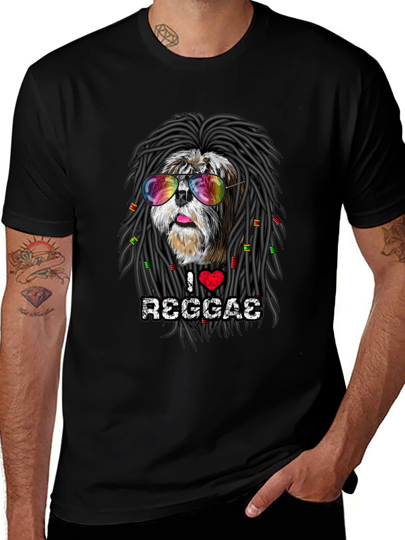 Variant 28 of Dog Reggae T-Shirt: Rastafarian Shih Tzu Tee