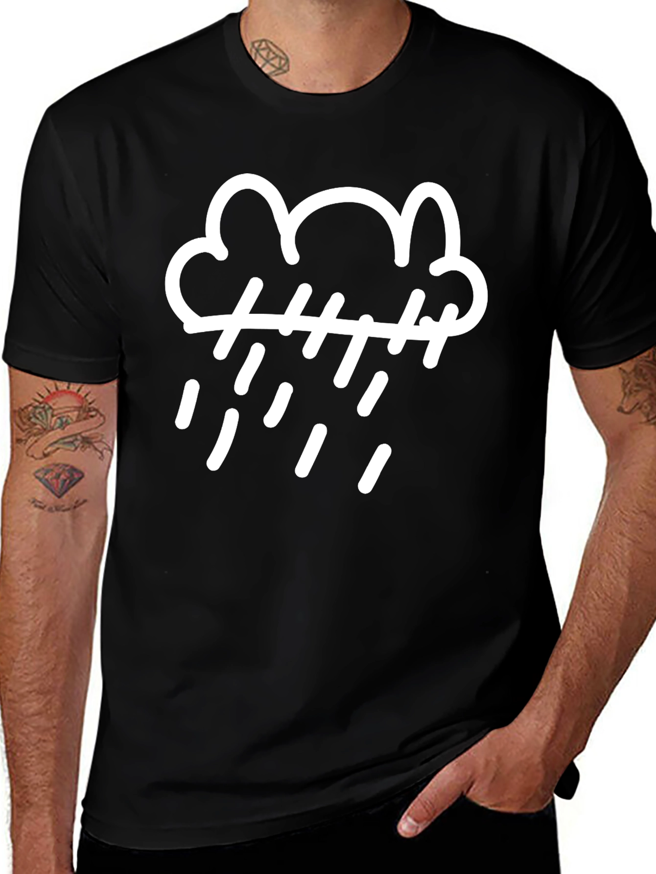 Variant 8 of Rainy Day Cloud Graphic Tee - Black Cotton T-Shirt