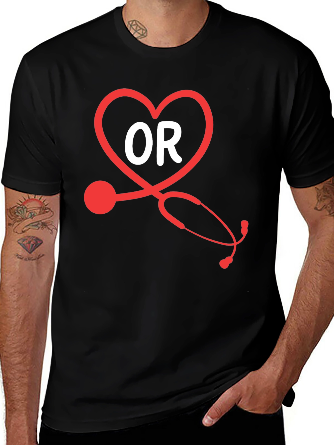 Variant 8 of OR Nurse Heart Stethoscope Black T-Shirt