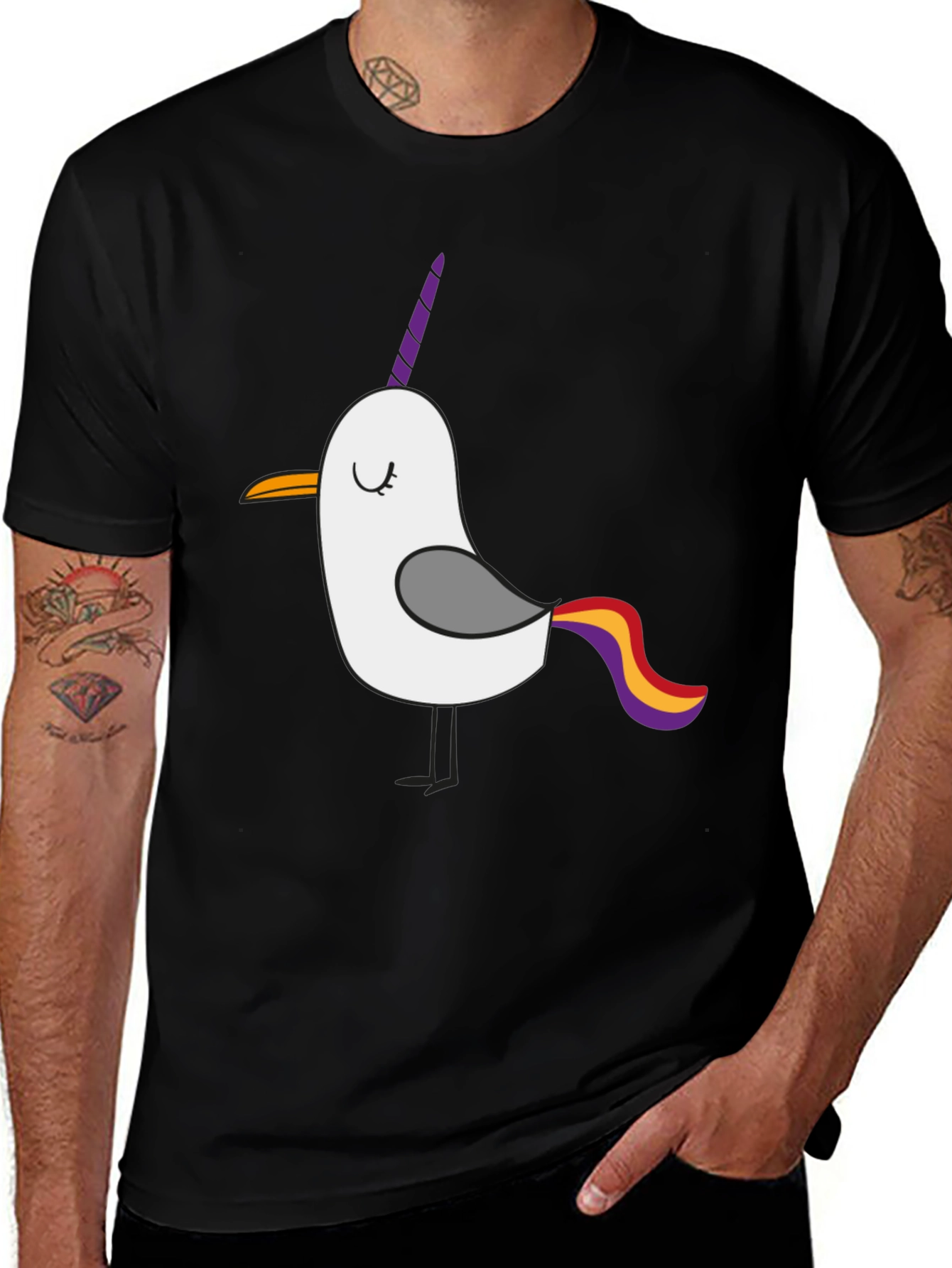 Variant 3 of Unicorn Seagull Graphic Tee - Quirky Humor T-Shirt