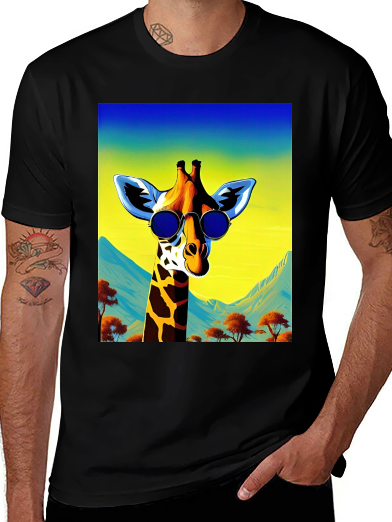 Variant 10 of Cool Giraffe Graphic Tee - Black Cotton Shirt