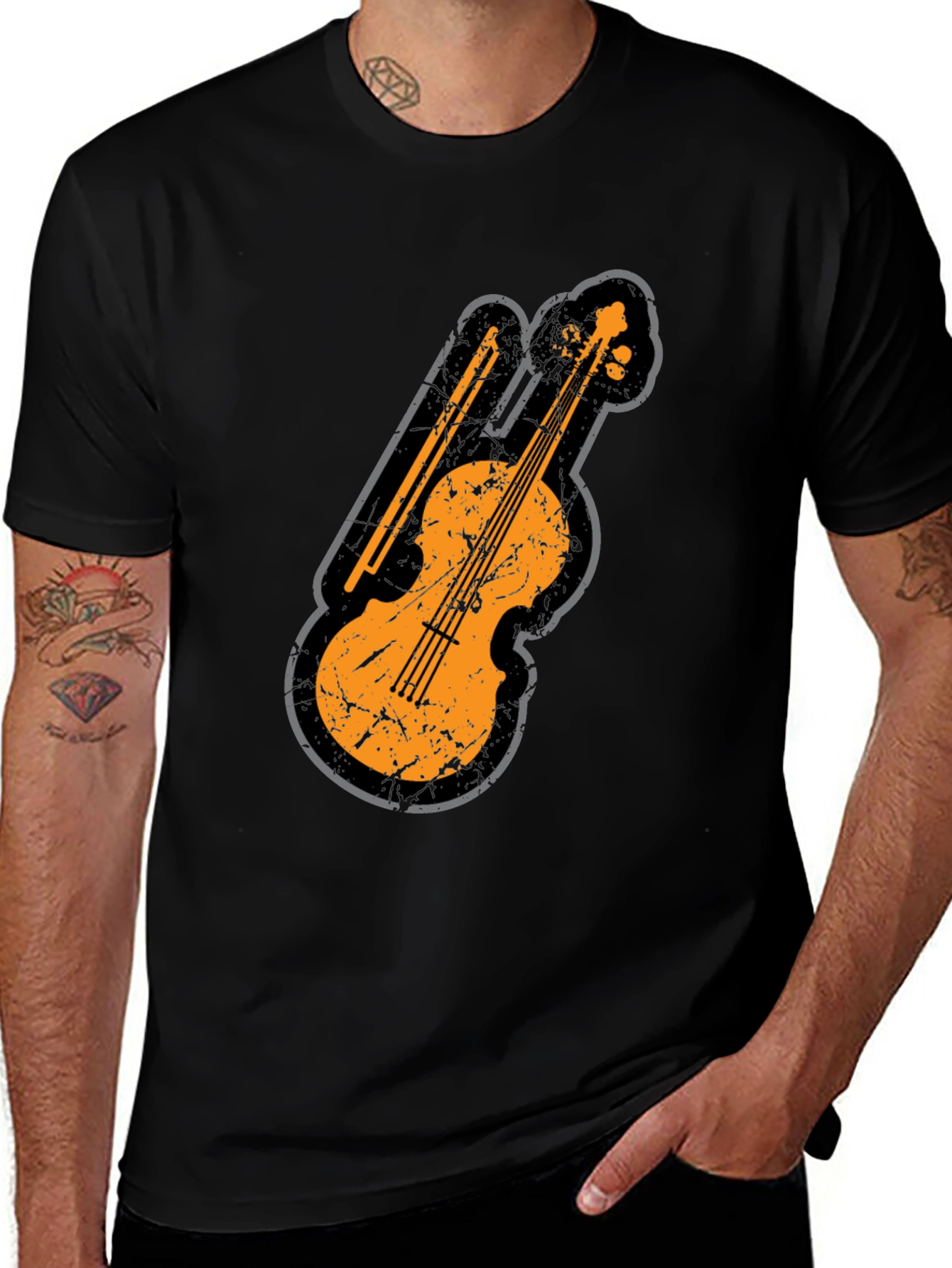 Variant 23 of Distressed Violin Graphic Tee - Black
