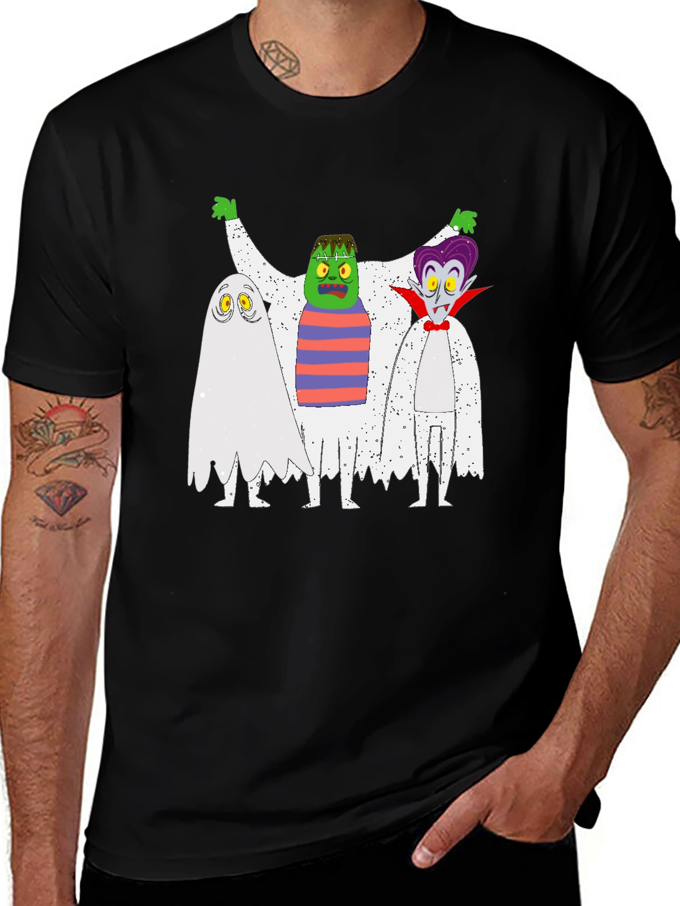 Variant 7 of Halloween Cartoon T-Shirt: Ghost, Frankenstein, Vampire
