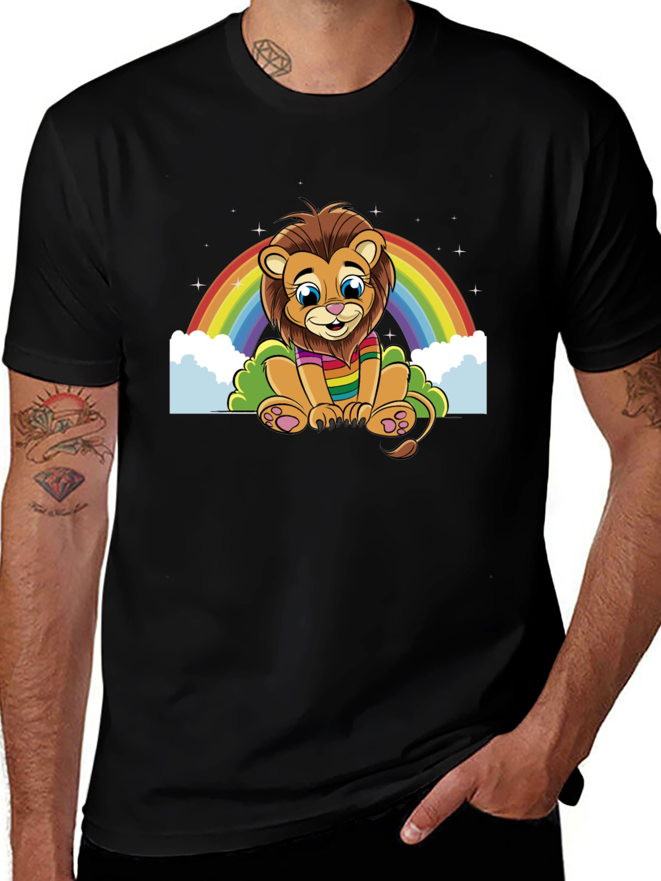 Variant 5 of Rainbow Lion Graphic Tee - Soft Black Cotton Blend