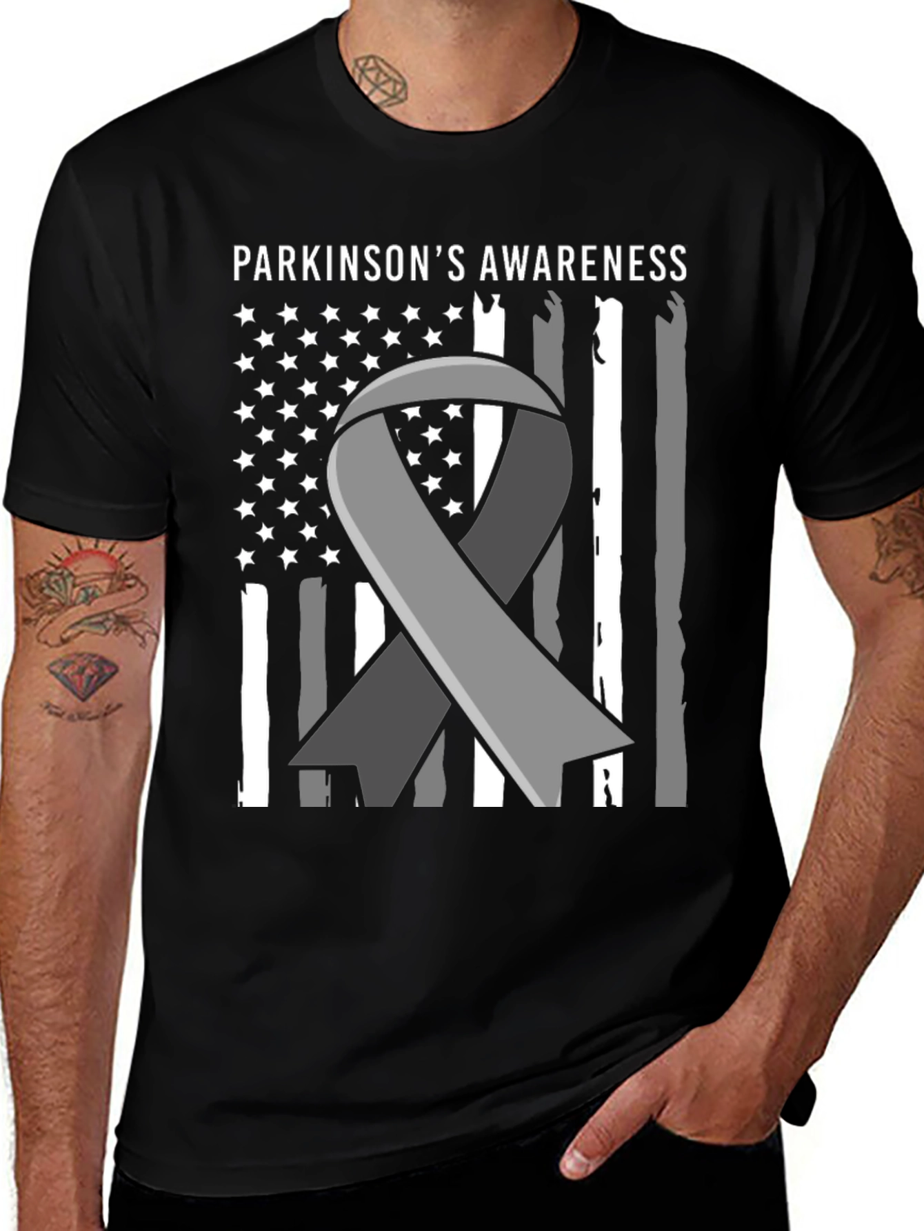 Parkinson's Awareness T-Shirt - Support Ribbon USA Flag