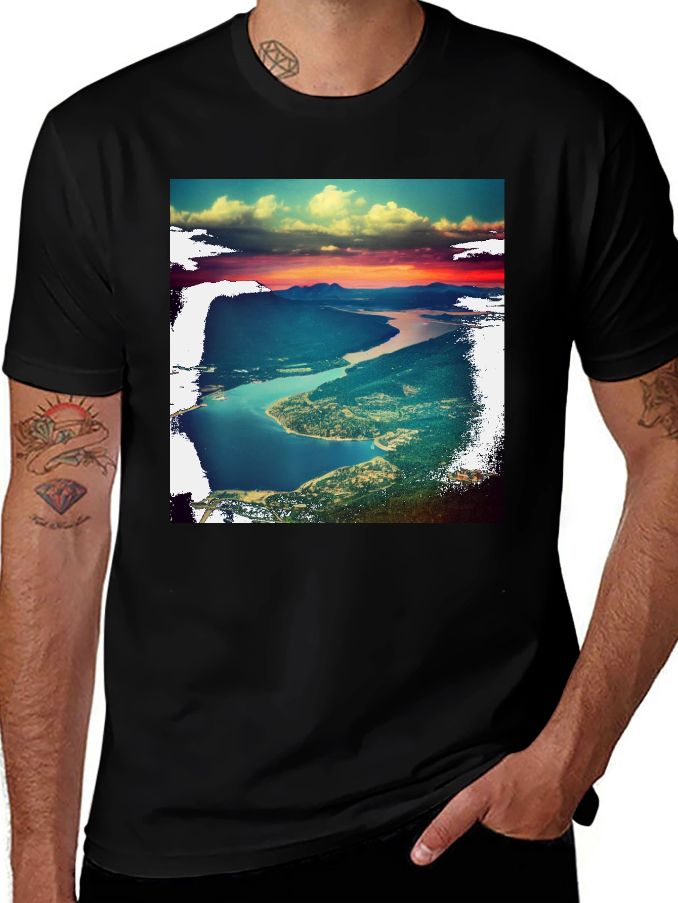 Variant 25 of Scenic Landscape Graphic Tee - Black Casual Shirt