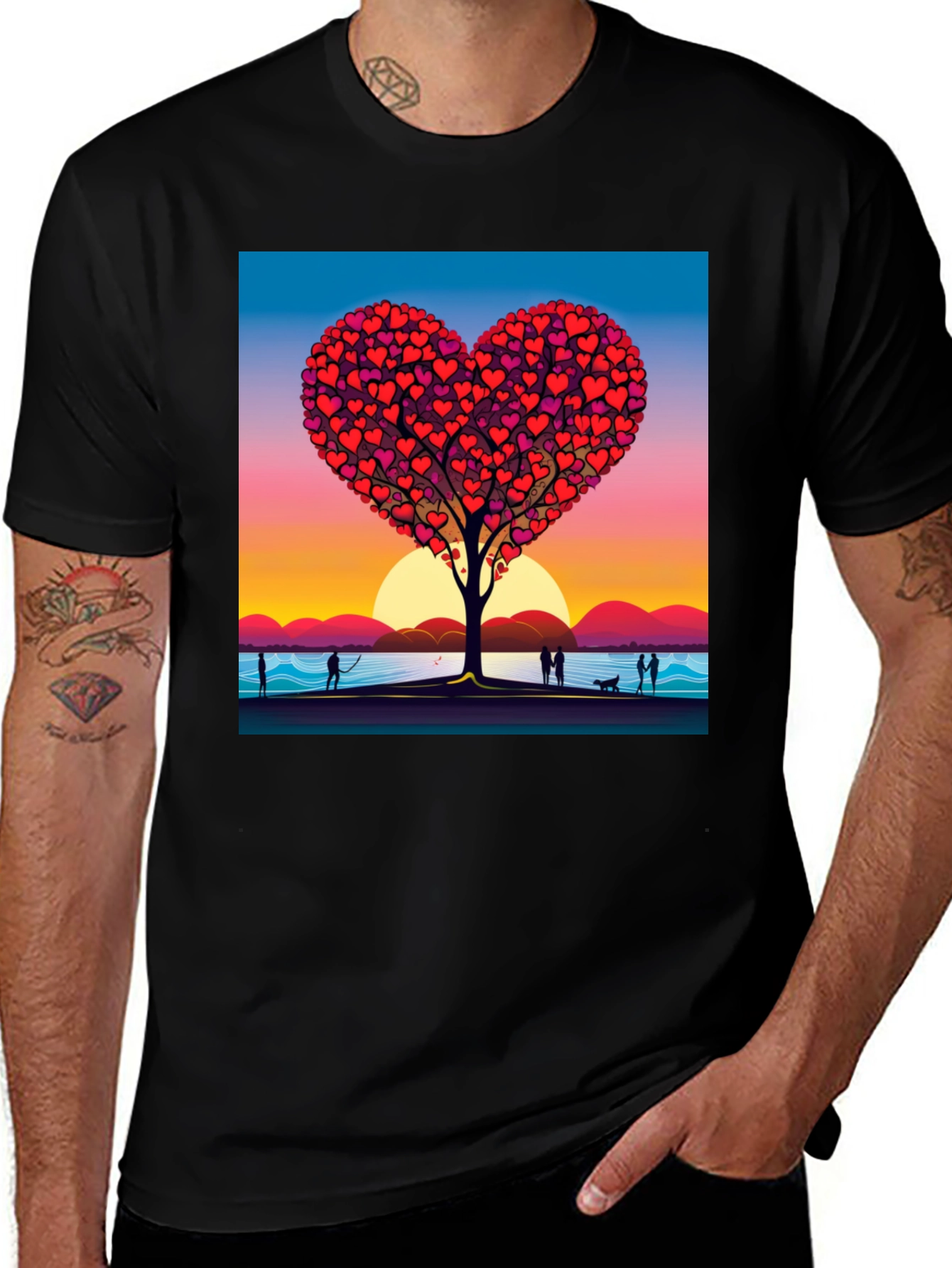 Variant 30 of Heart Tree Graphic Tee - Love & Sunset Design