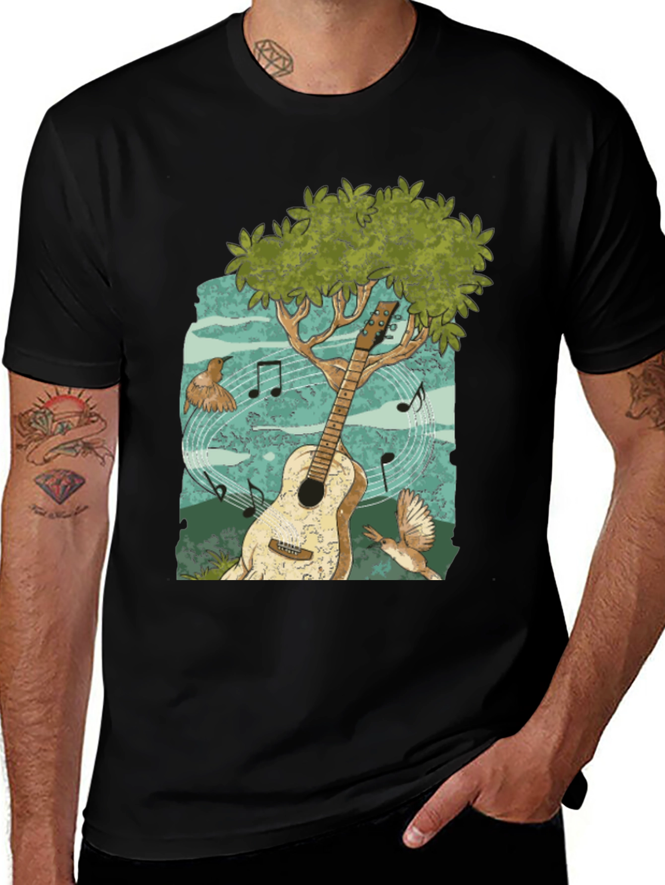 Variant 5 of Musical Tree Guitar T-Shirt - Nature & Music Design
