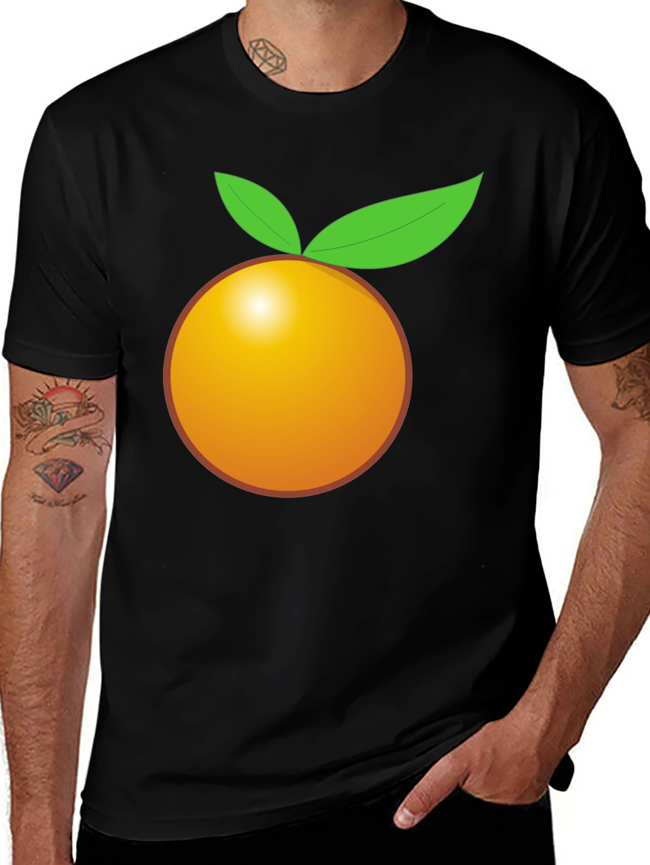 Variant 19 of Orange Fruit Graphic Tee - Black Cotton T-Shirt