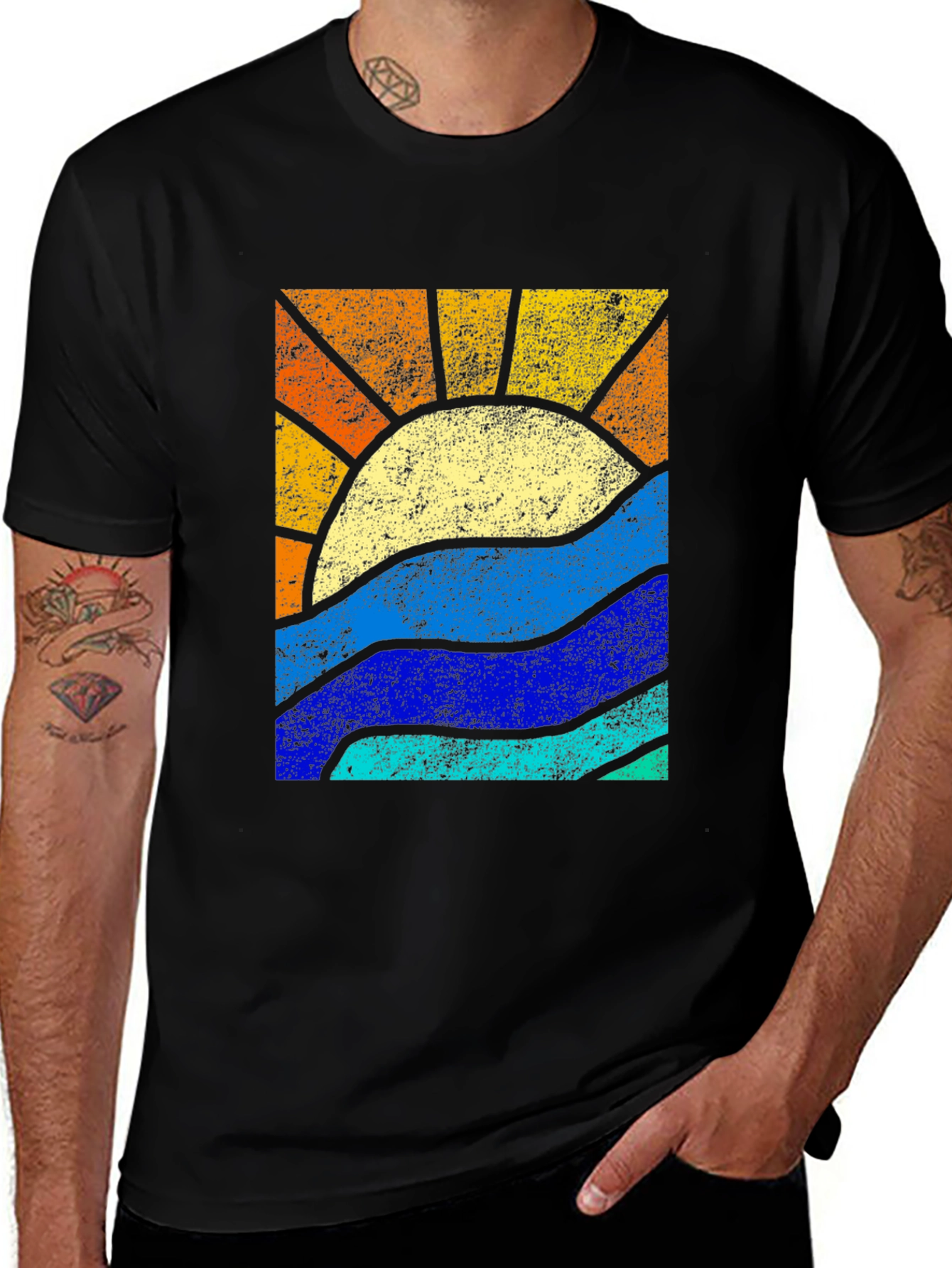 Variant 19 of Retro Sunset & Waves Graphic Tee - Black