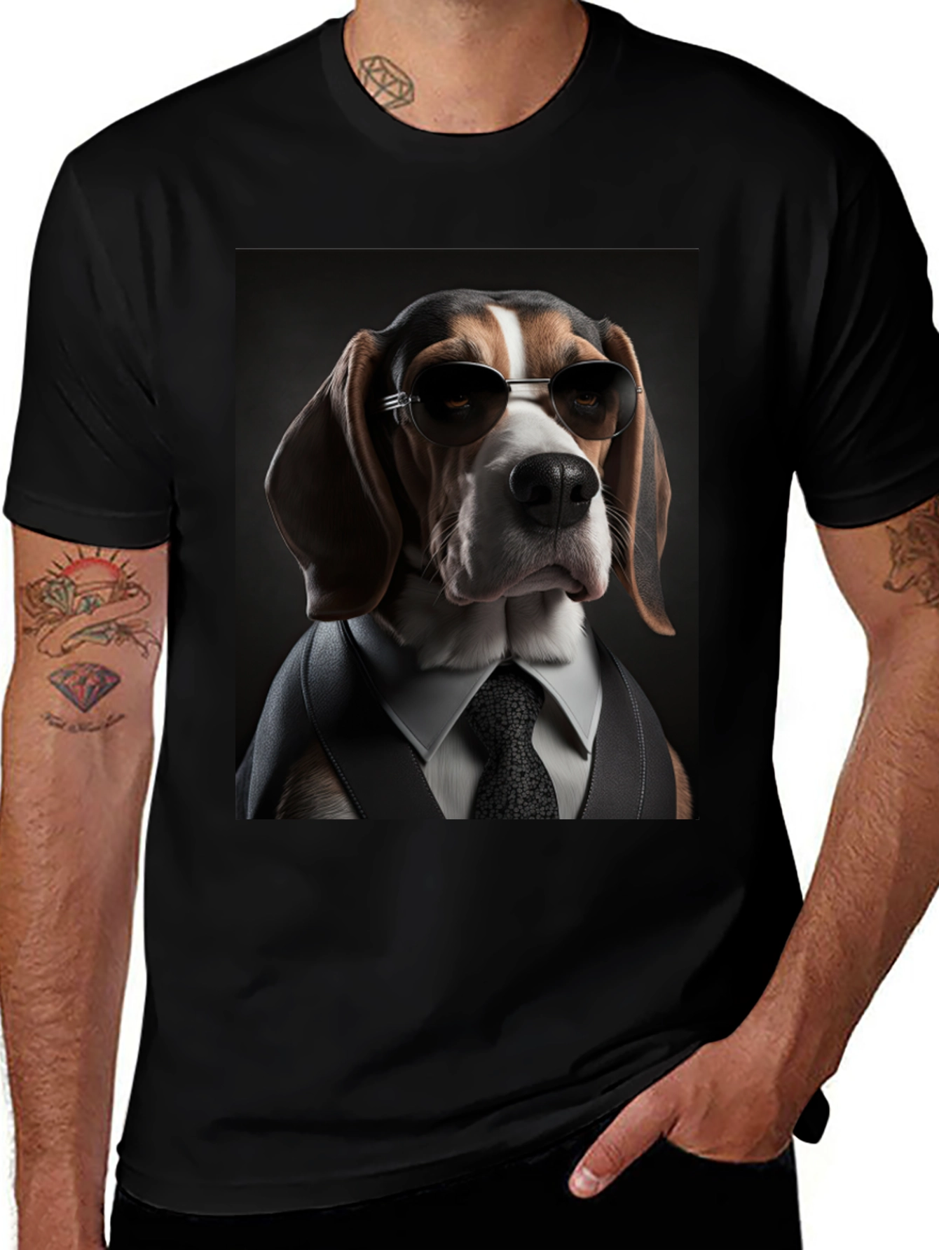 Dogfather T-Shirt: Beagle in Suit & Shades