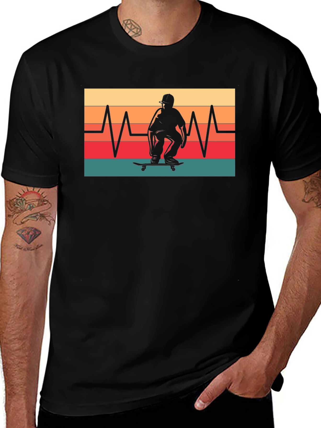 Variant 29 of Skateboard Heartbeat T-Shirt - Black