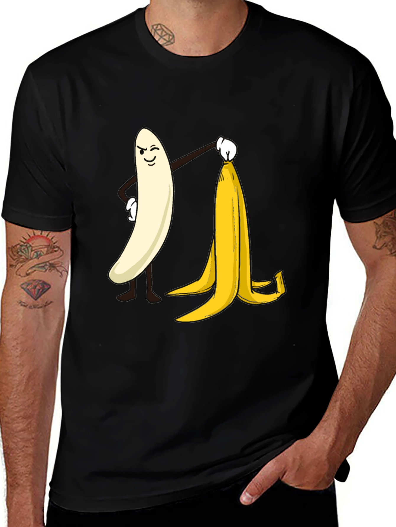 Funny Banana Peeling T-Shirt - Cheeky Cartoon Design