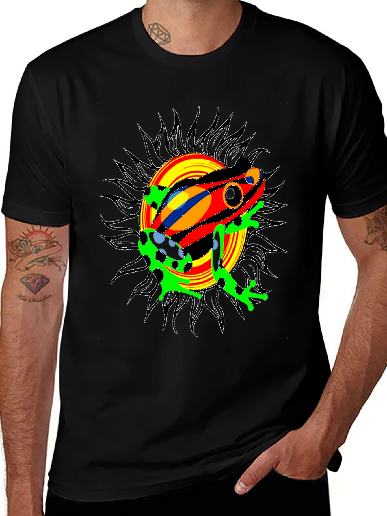 Variant 5 of Psychedelic Frog Graphic Tee - Black Cotton Blend T-Shirt