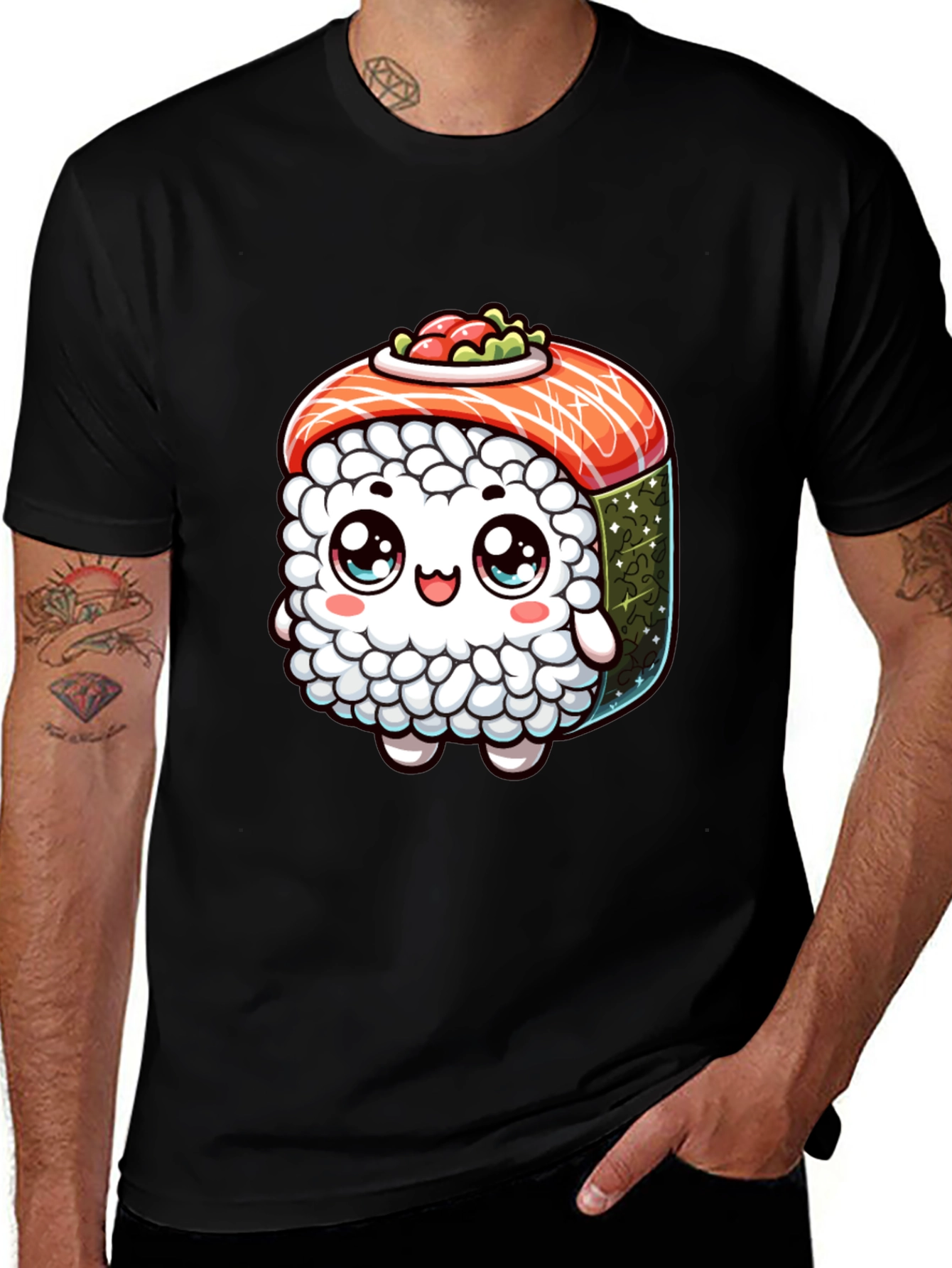 Variant 8 of Sushi Cartoon Graphic Black T-Shirt