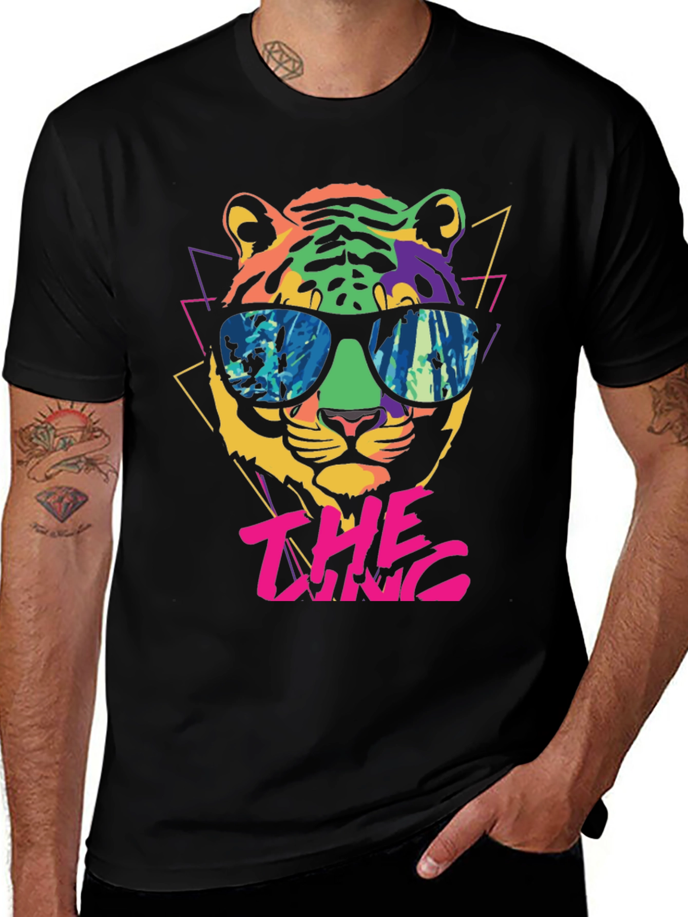 Variant 3 of Cool Cat Graphic Tee - Retro Tiger Design