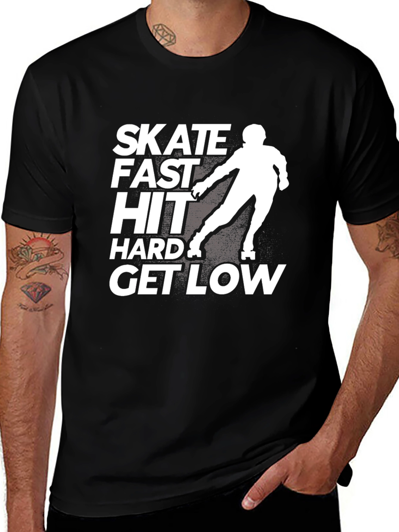 Variant 11 of Skate Fast T-Shirt - Hit Hard, Get Low Black Tee