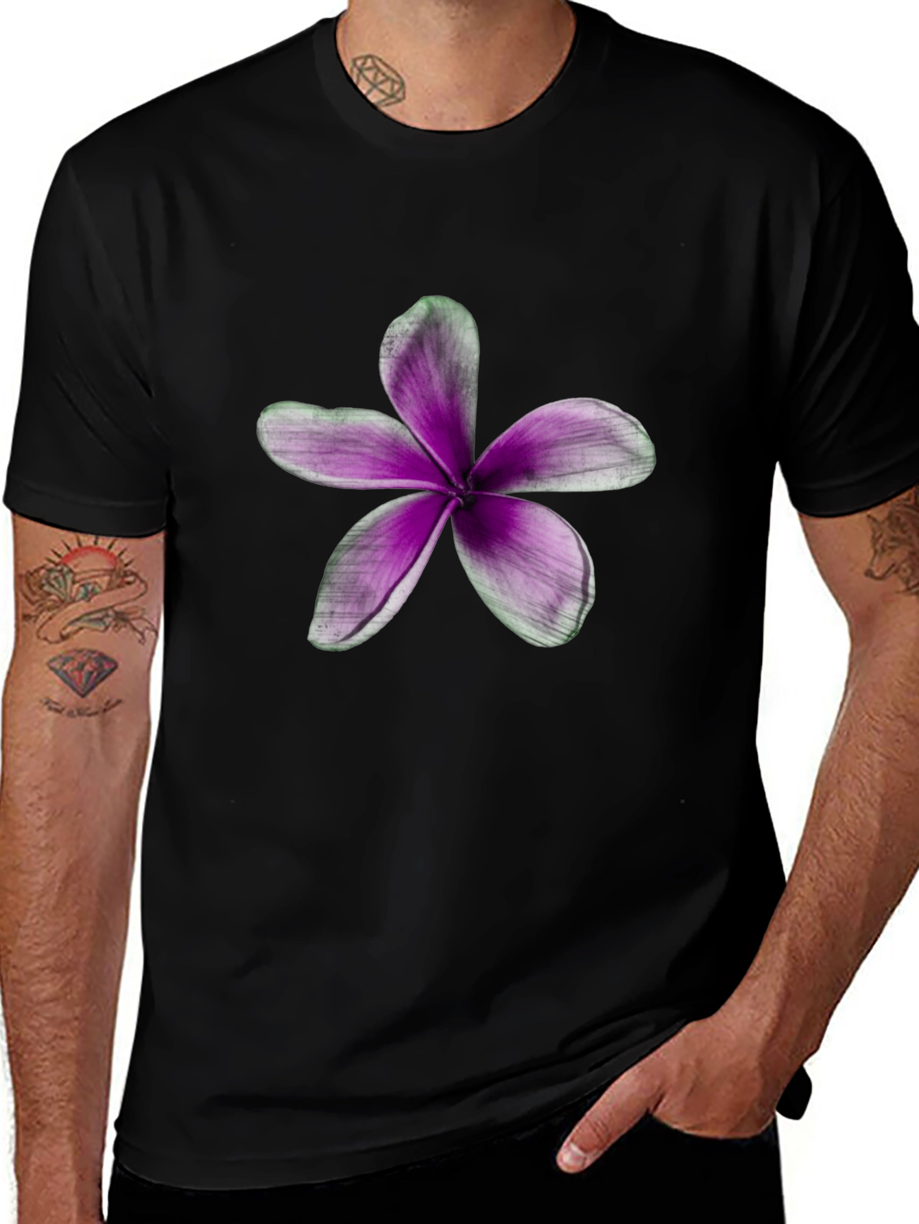 Variant 20 of Floral Graphic Tee - Black Cotton Blend