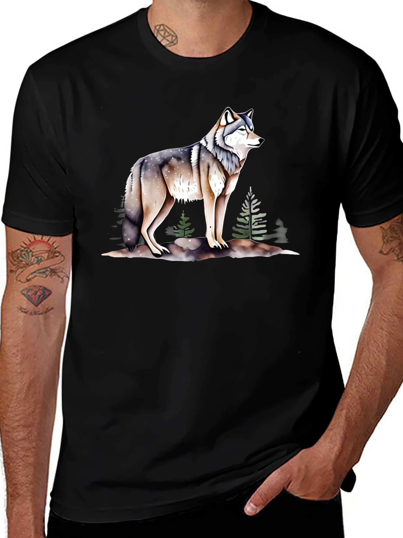 Variant 26 of Wolf Graphic Print Crew Neck T-Shirt