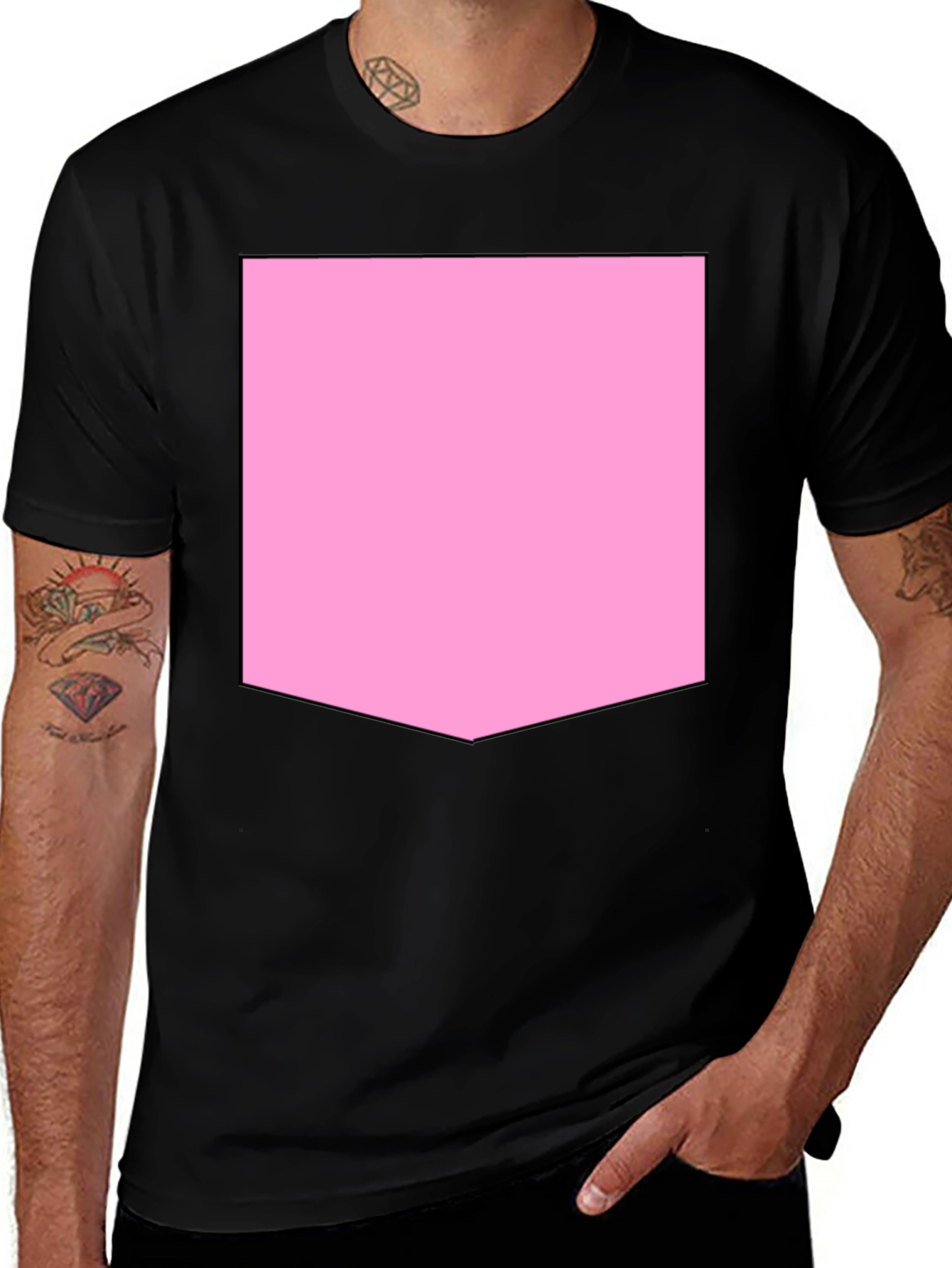 Variant 20 of Men's Black T-Shirt with Pink Pocket