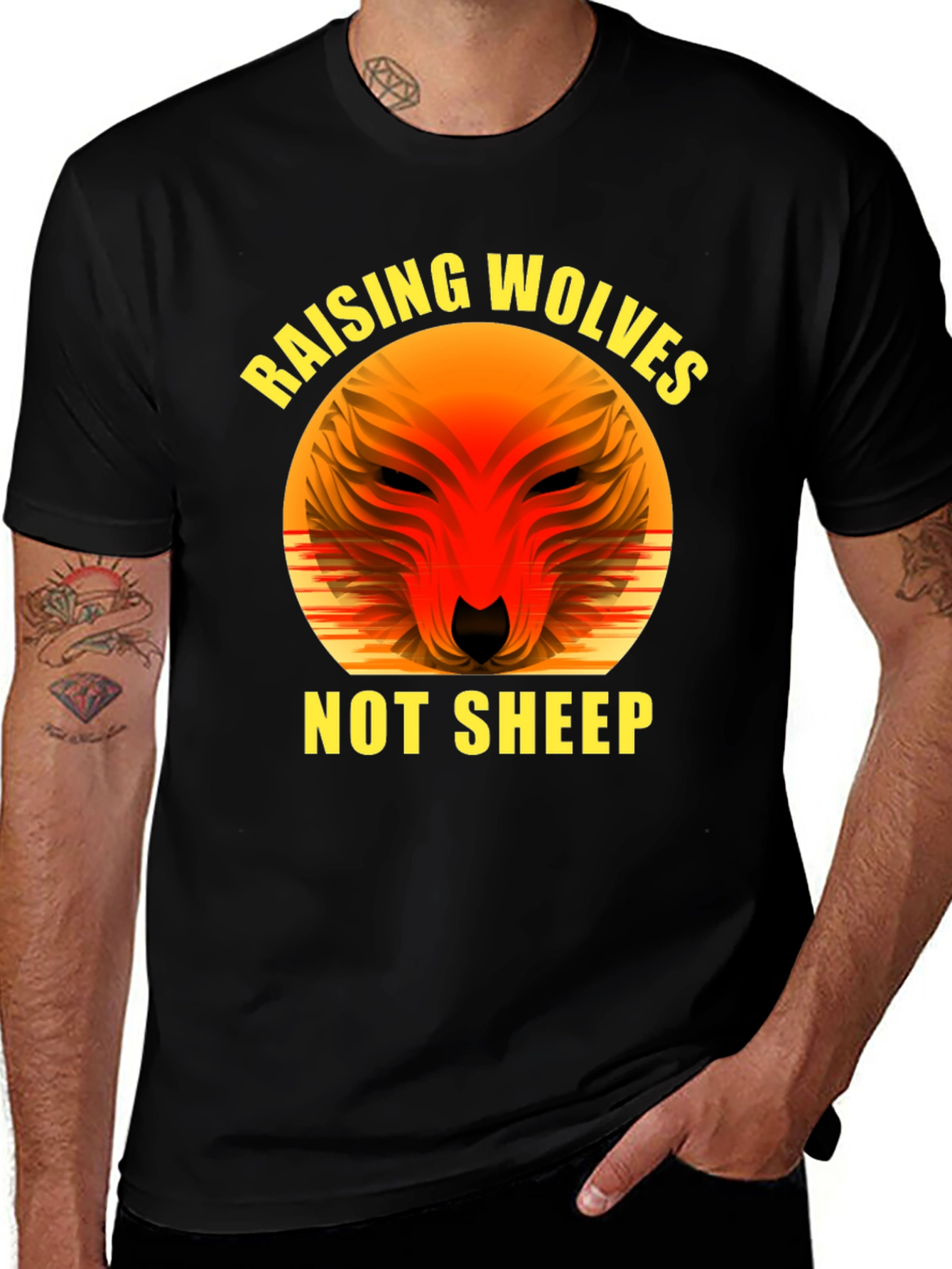 Variant 25 of Raising Wolves Not Sheep Graphic Tee - Black