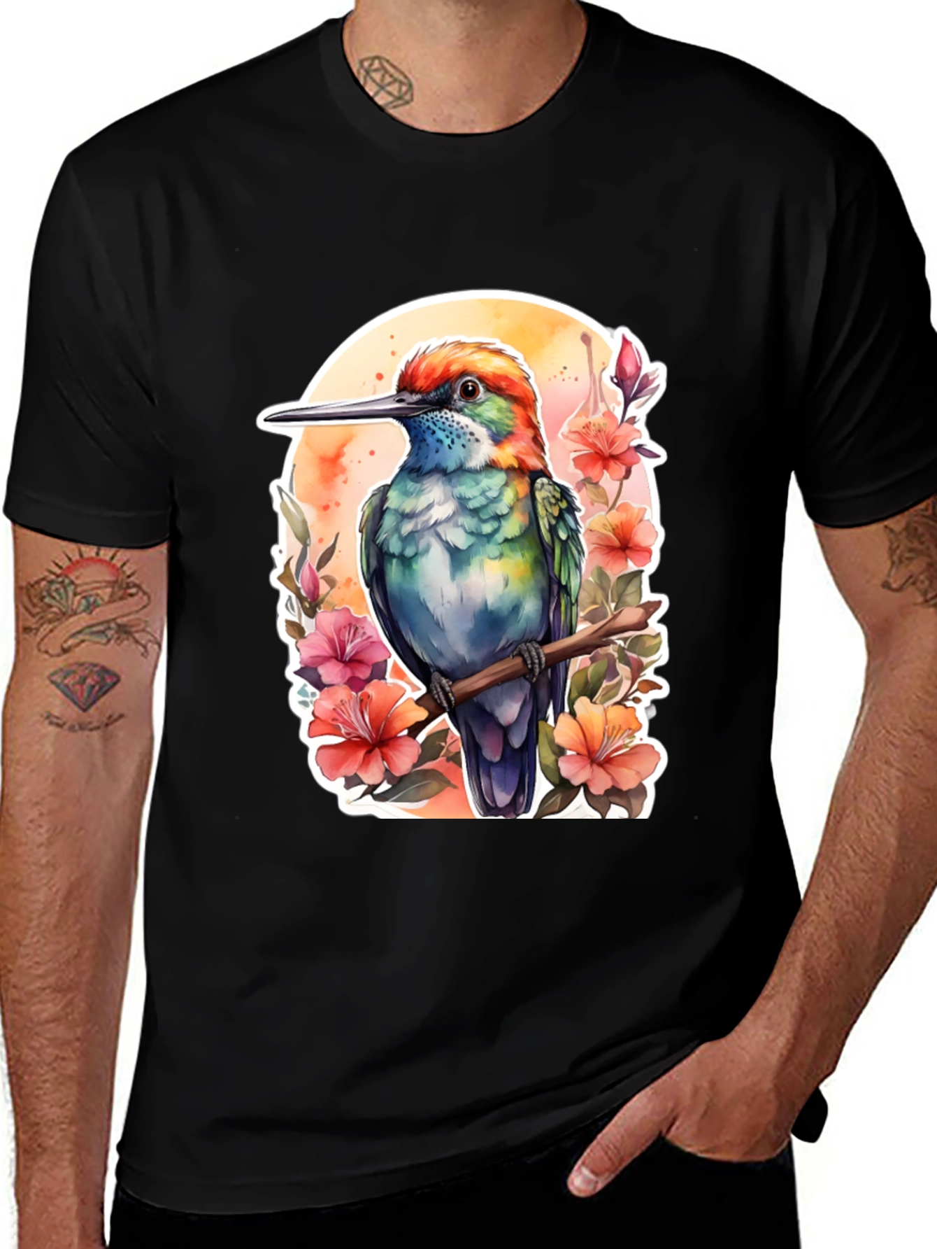 Variant 15 of Hummingbird Floral Graphic Tee - Nature Inspired Comfort