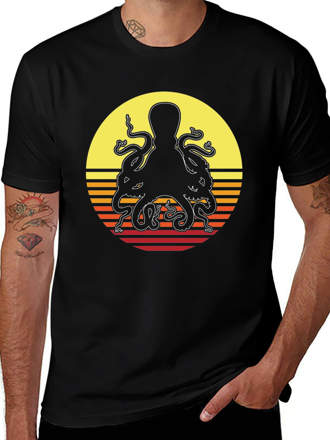 Variant 13 of Retro Octopus Sunset Graphic T-Shirt
