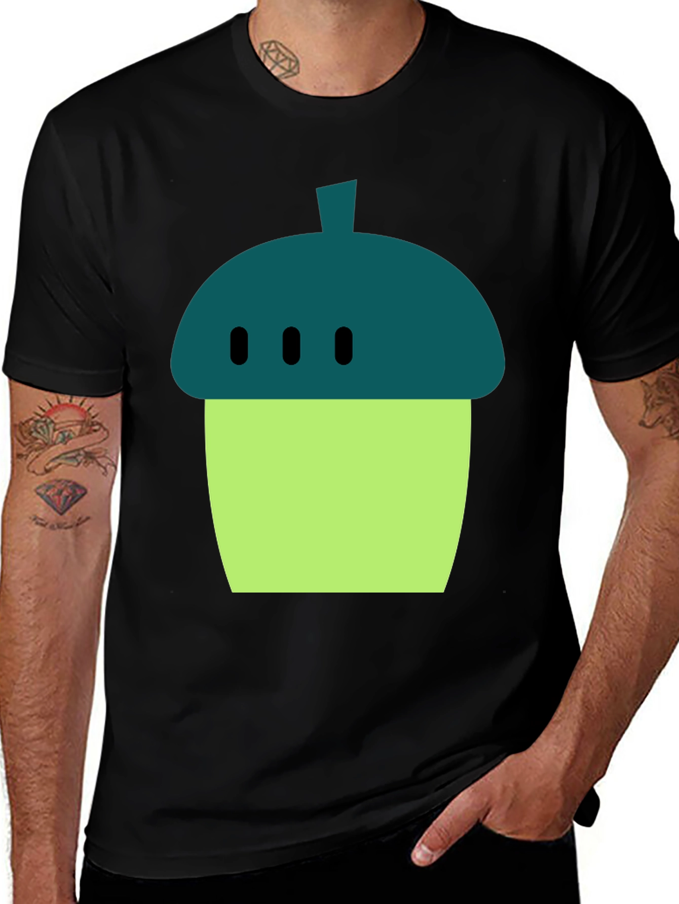 Variant 3 of Acorn Cartoon Graphic Black T-Shirt