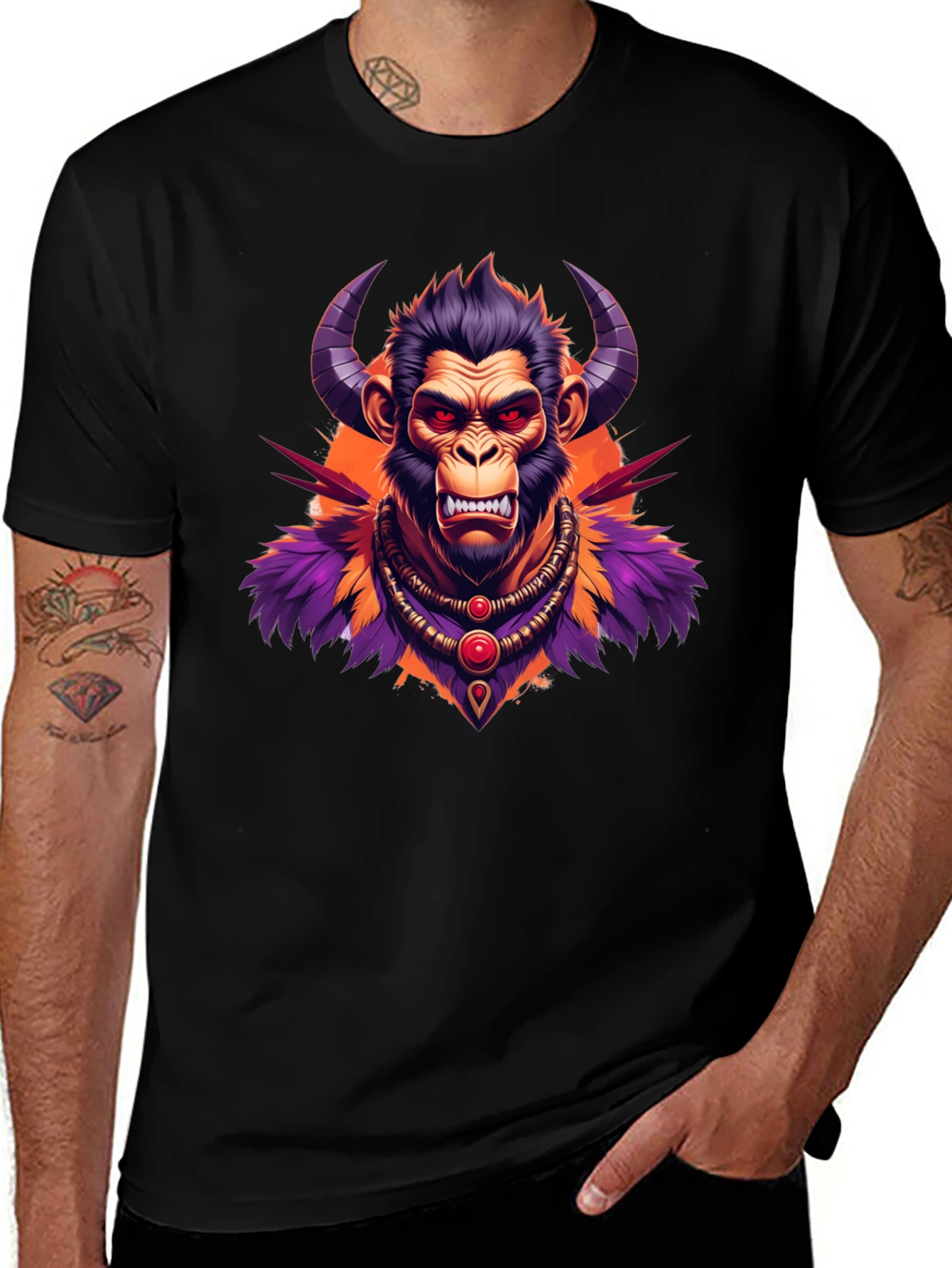 Black Horned Monkey Graphic Tee - Unique Ape Design main image