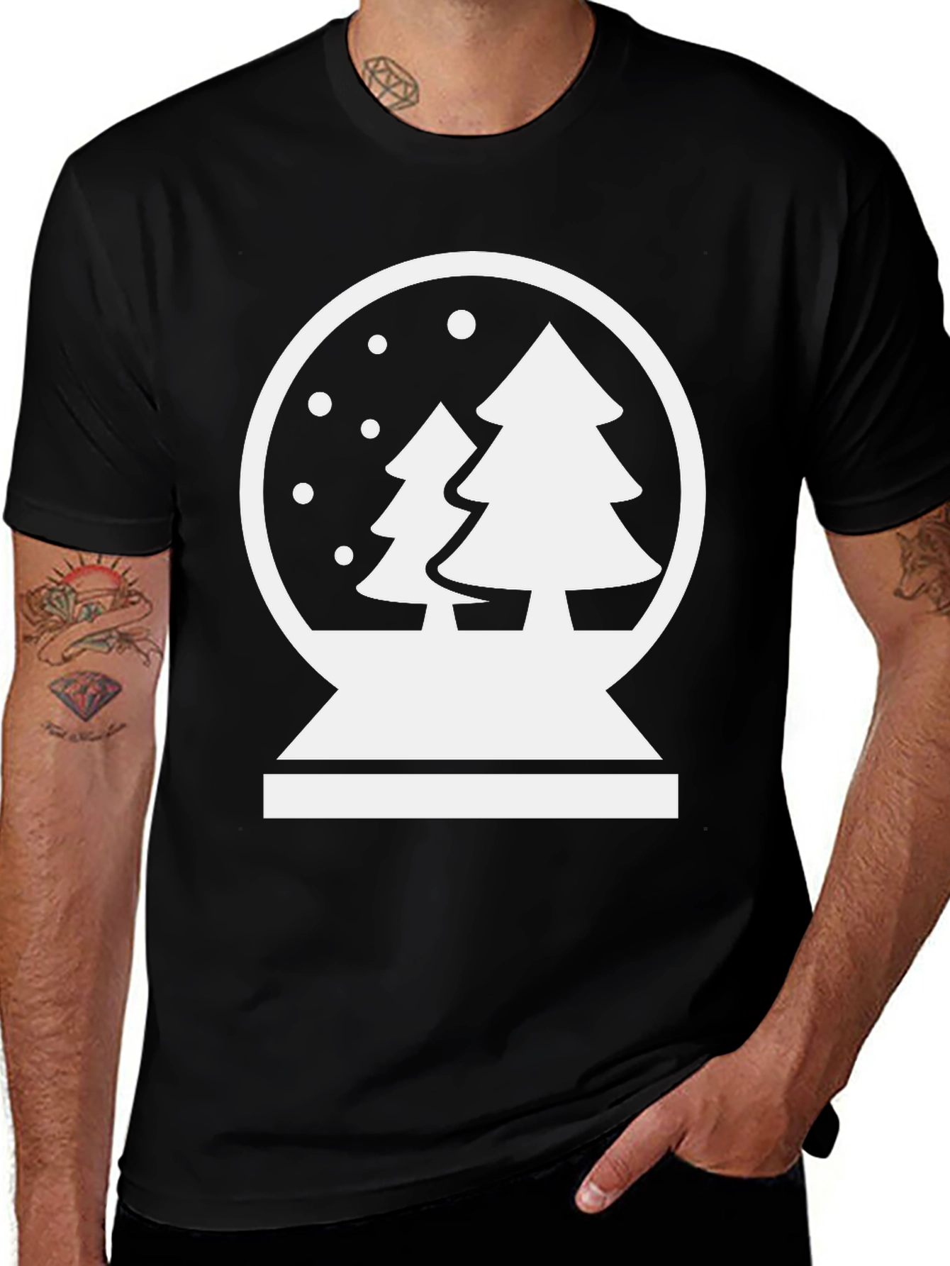 Snow Globe Christmas Tree Graphic Tee - Black