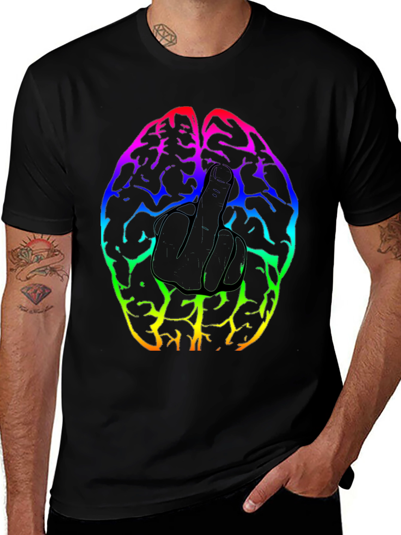 Variant 8 of Rainbow Brain Middle Finger Graphic T-Shirt