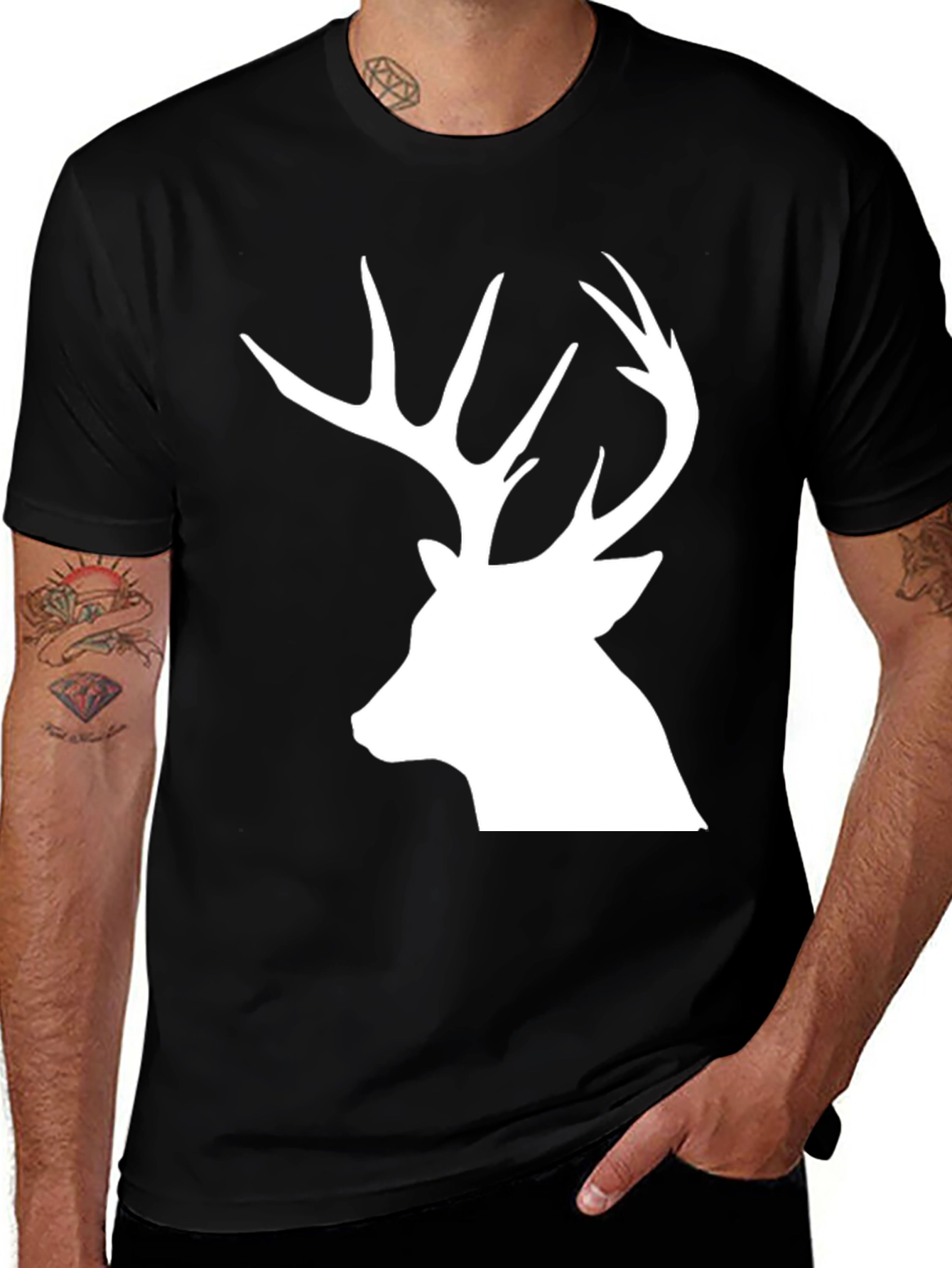 Variant 14 of Deer Silhouette Graphic Tee - Black Cotton Blend