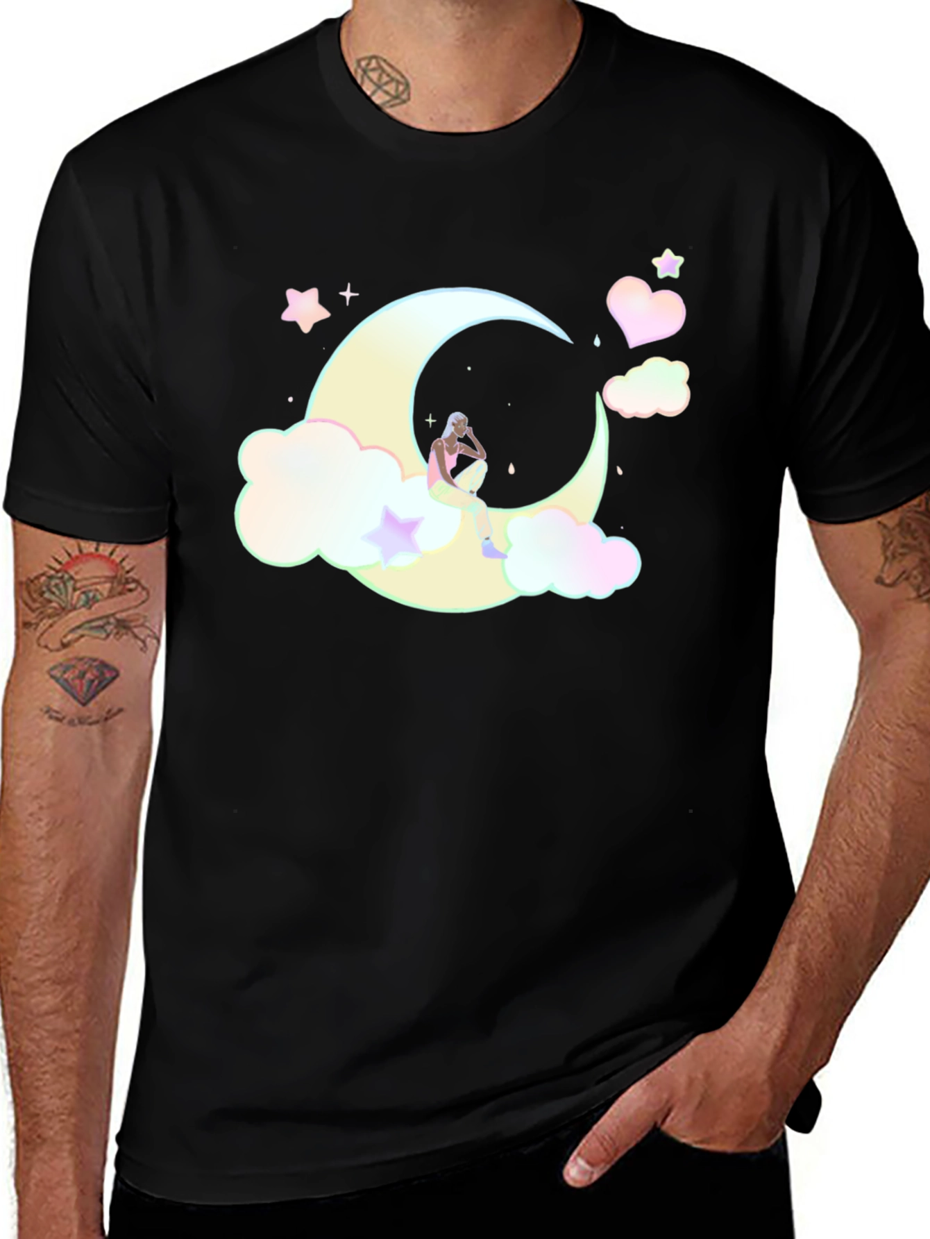 Dreamy Moon Graphic Tee - Soft Black Cotton T-Shirt