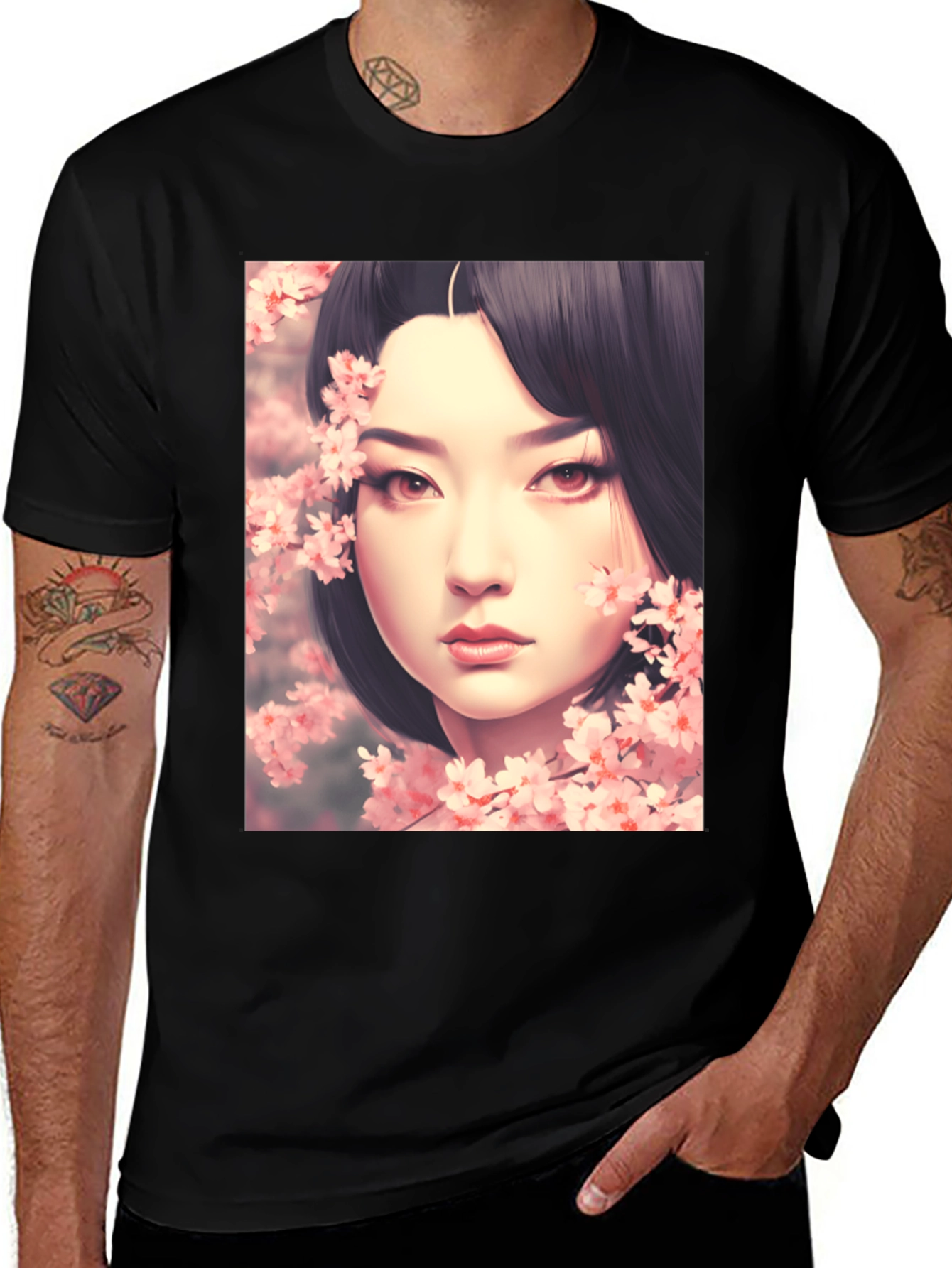 Variant 10 of Sakura Woman Graphic Tee - Black Cotton Blend