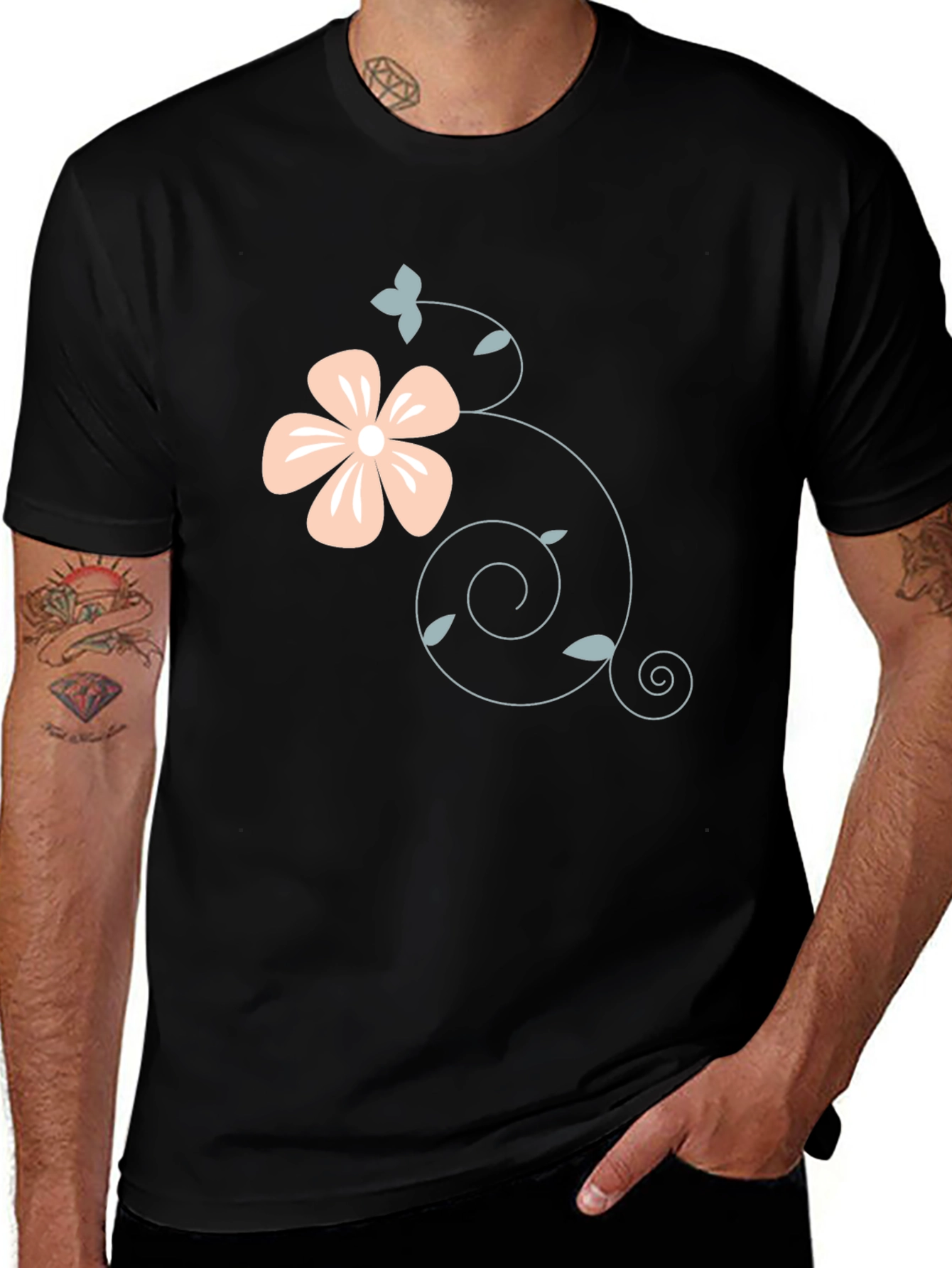 Floral Graphic Tee - Stylish Black Cotton T-Shirt